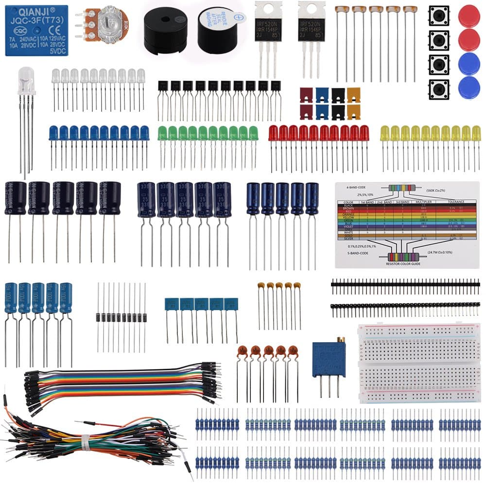 Keywishbot Electronic Component Base Fun Kit Bundle with Breadboard Cable Resistor,Capacitor,LED,Potentiometer Development Board,MEGA2560,for Arduino, Raspberry Pi