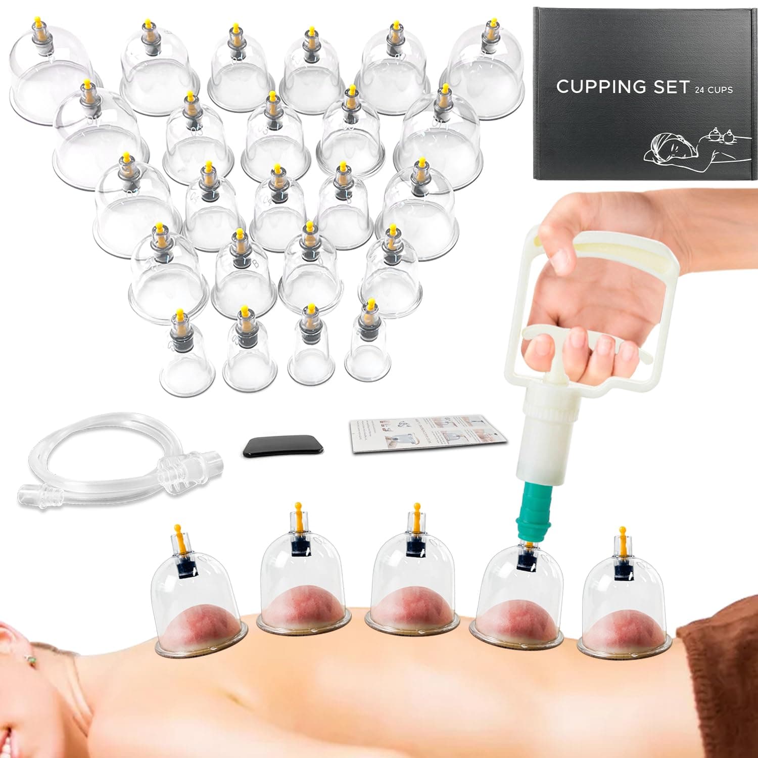 Cupping Therapy Set, 24 Massage Cups Cupping Set with Pump Vacuum Suction Cups for Body Cellulite Cupping Massage Back Pain Relief, Chinese Acupoint Physical Cupping Therapy Hijama