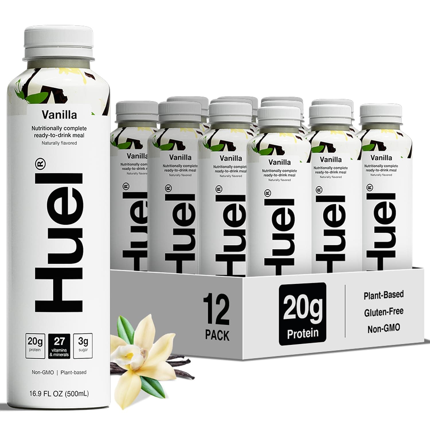 Ready-to-Drink | Vanilla Meal Replacement Drink High Protein Nutritionally Complete, Low Sugar, Fiber, Plant Based, Vegan, Healthy 20g Per Bottle, 16.9 Fl Oz (12 Pack),5997.51 Milliliters