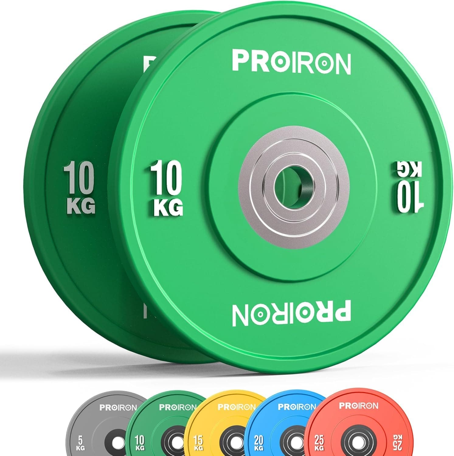 PROIRON Olympic Rubber Bumper Plates,Floor Protective Weight Plates,2" Solid Weight Plates for Barbell Strength Training and Weight Lifting,Less Impact, Absorb Bounce & Shock,5KG(11LB)/10KG(22LB)/15KG(33LB)/20KG(44LB),Single or Pair