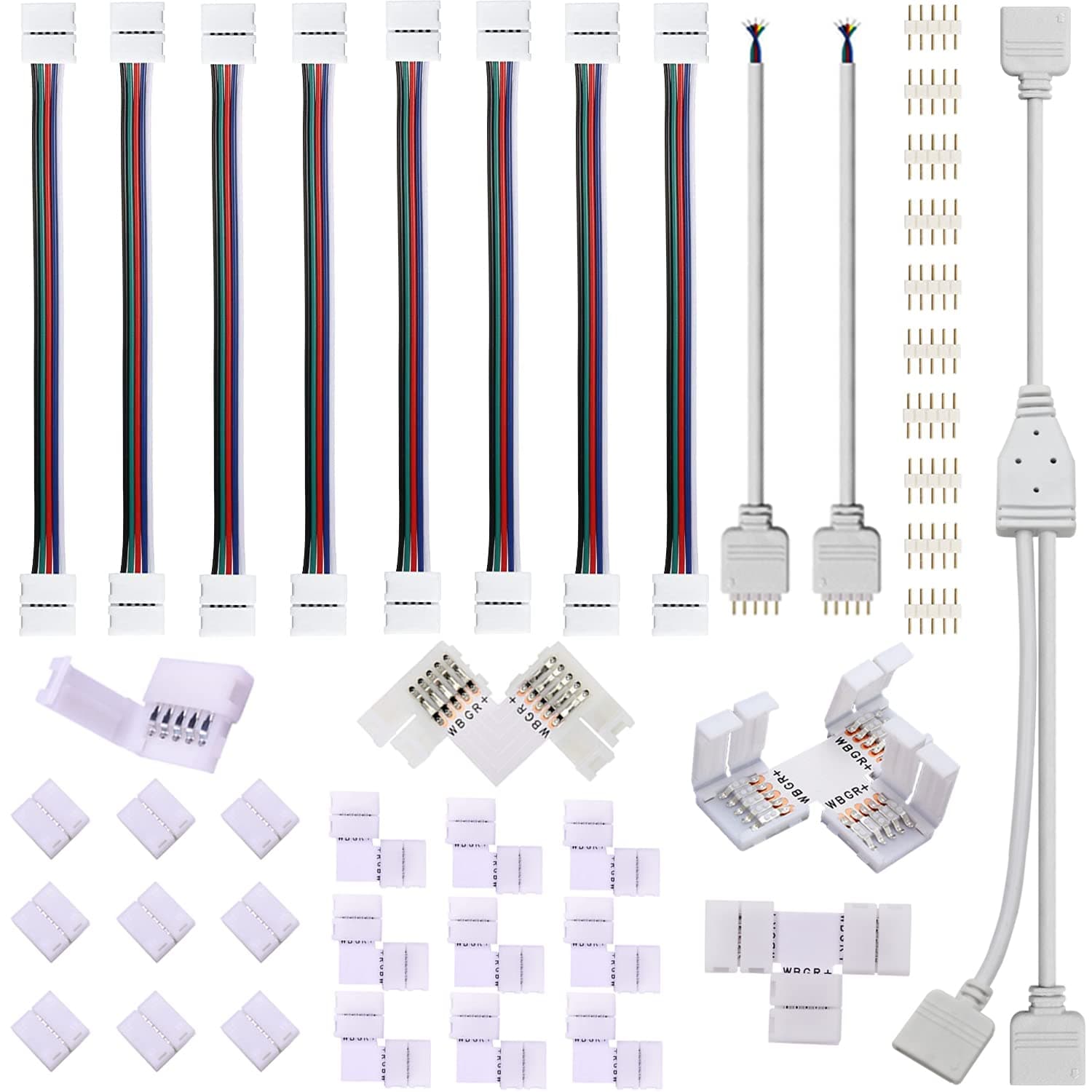 5 Pin LED Strip Connector Kit, Include L and T Shape 5 Pin LED RGBW Connector, 5 Pin Solderless Connector, LED Strip to Strip Jumper Wire for 12mm RGBW LED Strip Connection