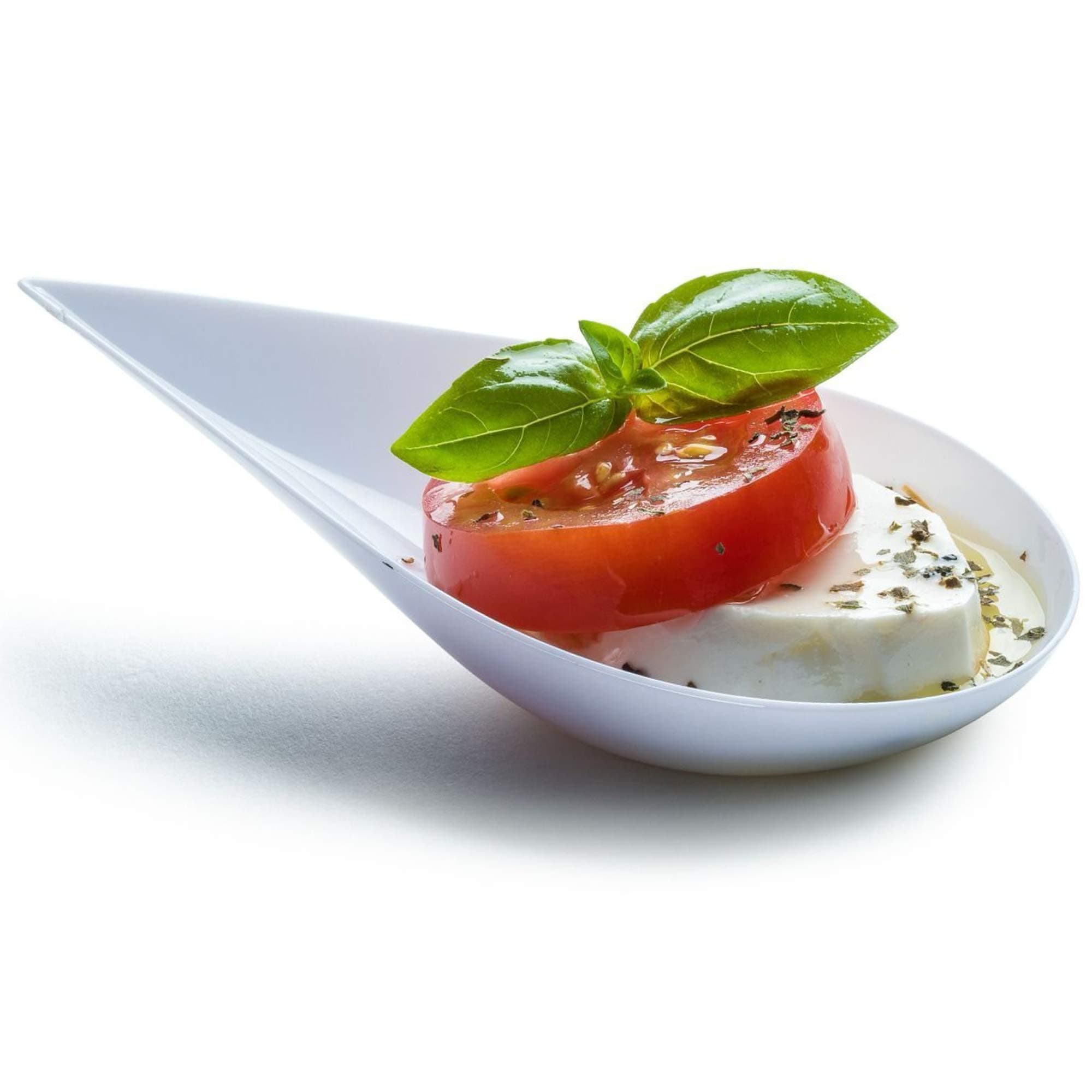 - 100 4-in Tear Drop Mini Appetizer Plates, Reusable White Plastic Spoons - Desserts and Appetizers Dishes Serving Plate - Asian Spoon Set, Small Catering Dessert Tasting Cups - with Recipe Ebook