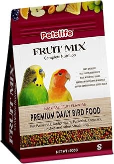 - Petslife Fruit Mix Bird Food with Natural Fruit Flavors for Small Birds | Parakeets, Budgerigars, Parrotlet, Canaries, Finches & Other Small Birds | 500gm