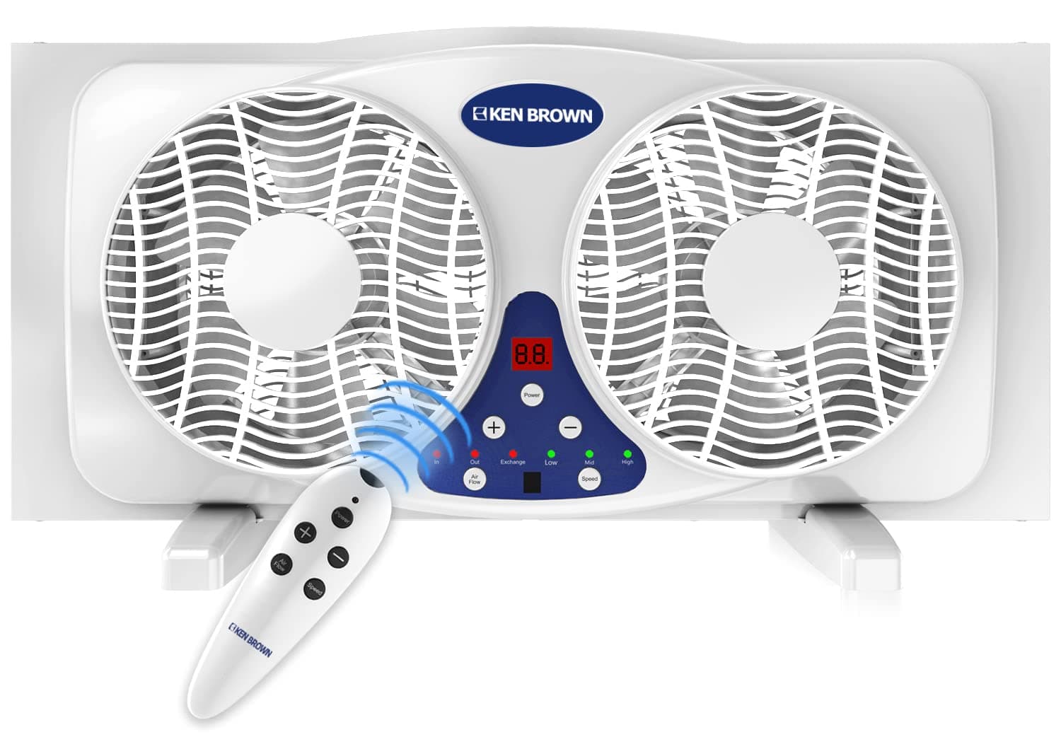 KEN BROWN 9 Inch Remote Control Window Fan With 3-Speed Reversible Air Flow and Thermostat, Quiet Exhaust and Intake for Kitchen