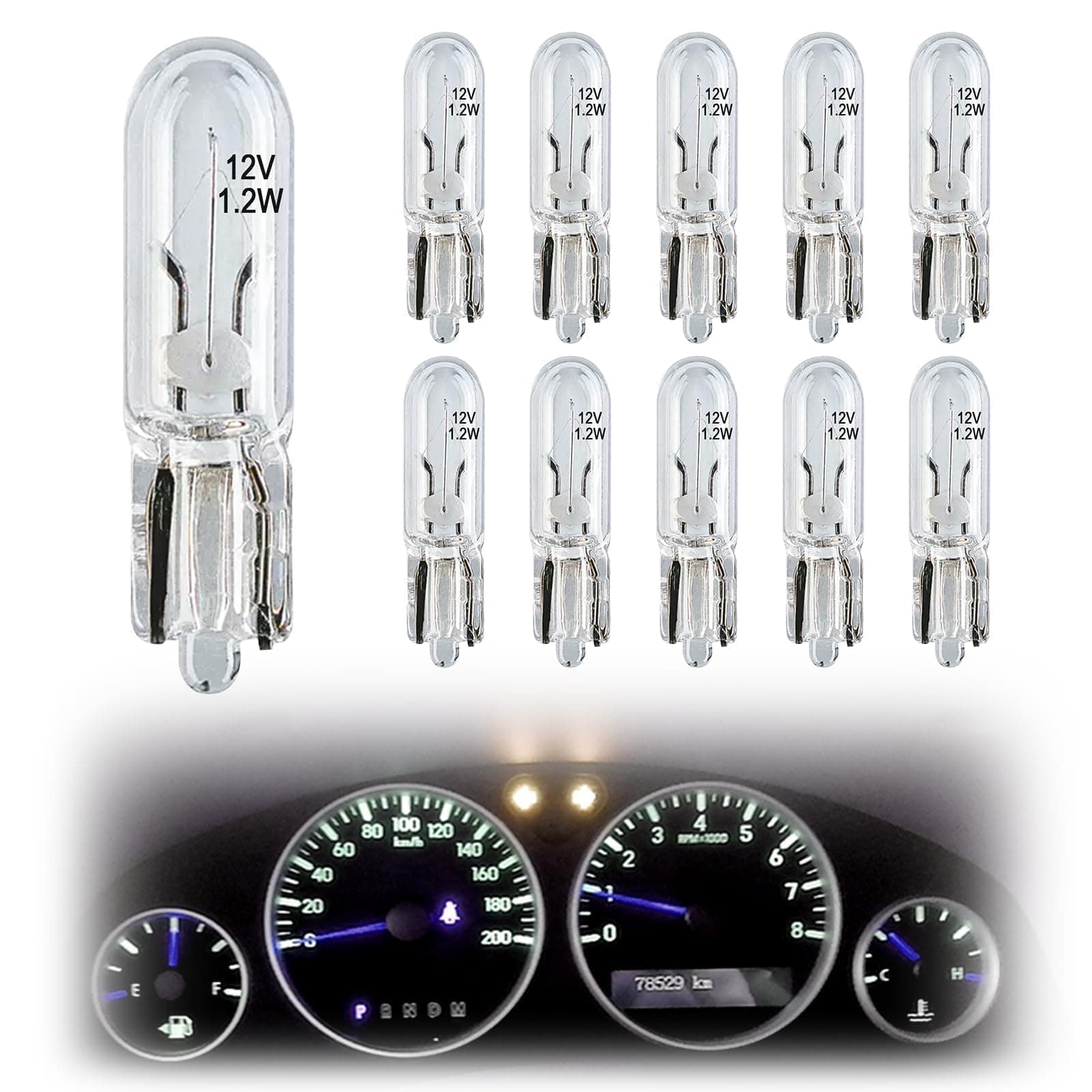 10 Pieces Car Dashboard Instrument Panel Bulbs 12V 1.2W W2x4.6D Warm White Truck Lorry Speedo Instrument Replacement Bulbs Small Capless T5 Light Bulbs Car Panel Lamp Auto Wedge Dashboard Lamp