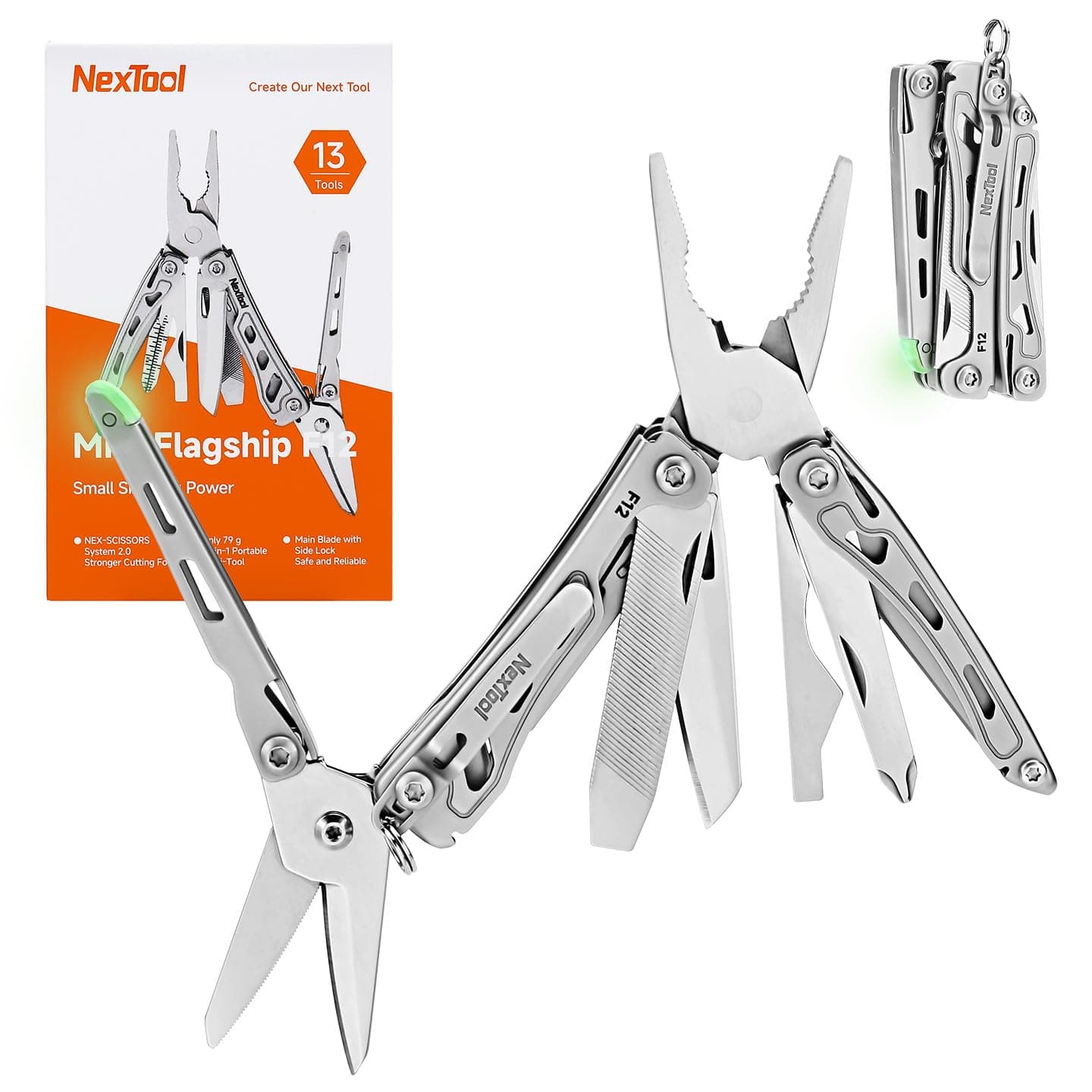 NexTool F12 Mini Multitool, 13-in-1 Keychain Multitool with Serrated Scissors, File and Safety Lock, Upgraded 80Cr14Mov Steel Multi Tool for EDC, Outdoor Adventures and DIY, Gifts for Men