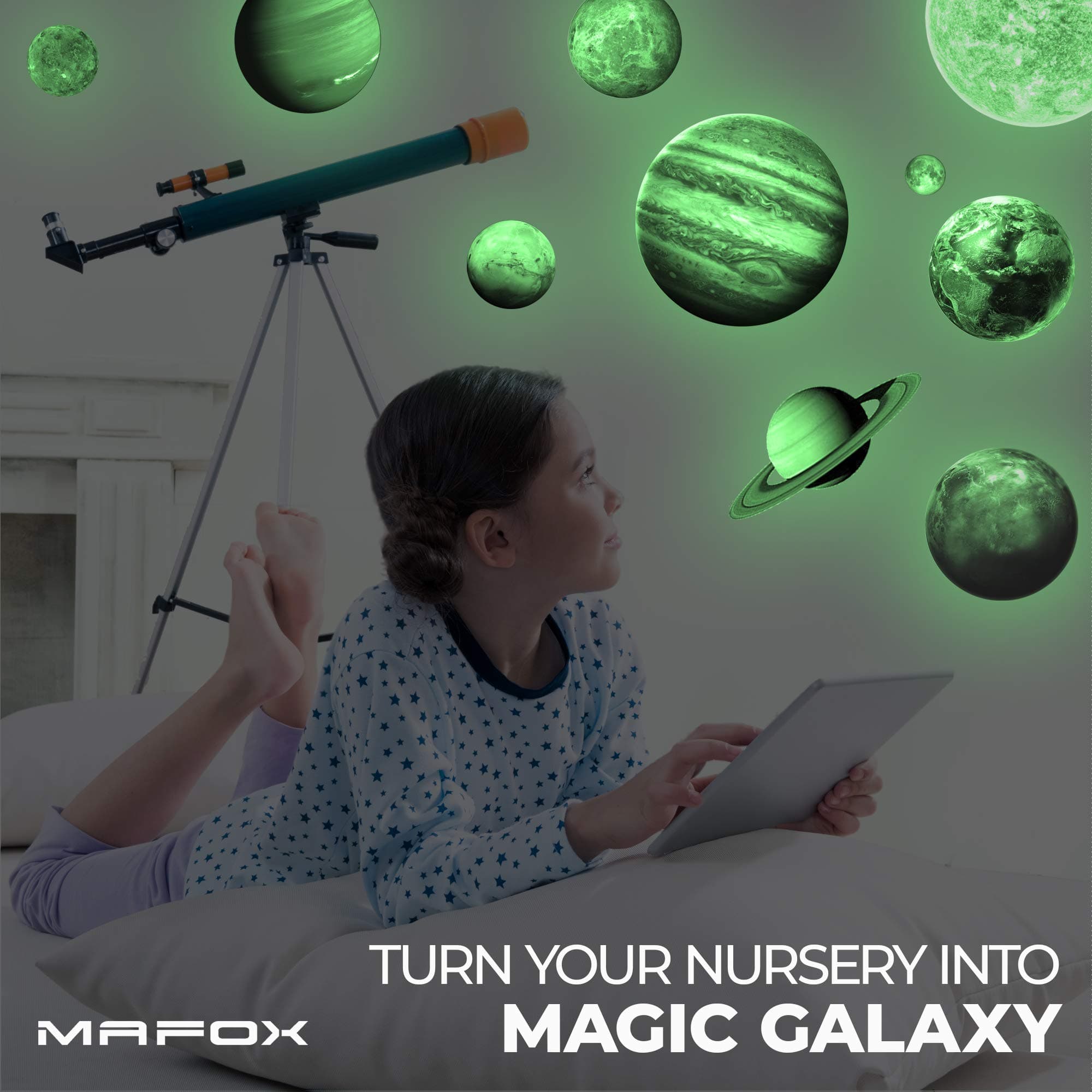 Glow in The Dark Planets, Bright Solar System Wall Stickers -Sun Earth Mars and so on,9 Glowing Ceiling Decals for Bedroom Living Room,Shining Space Decoration for Kids for Girls and Boys