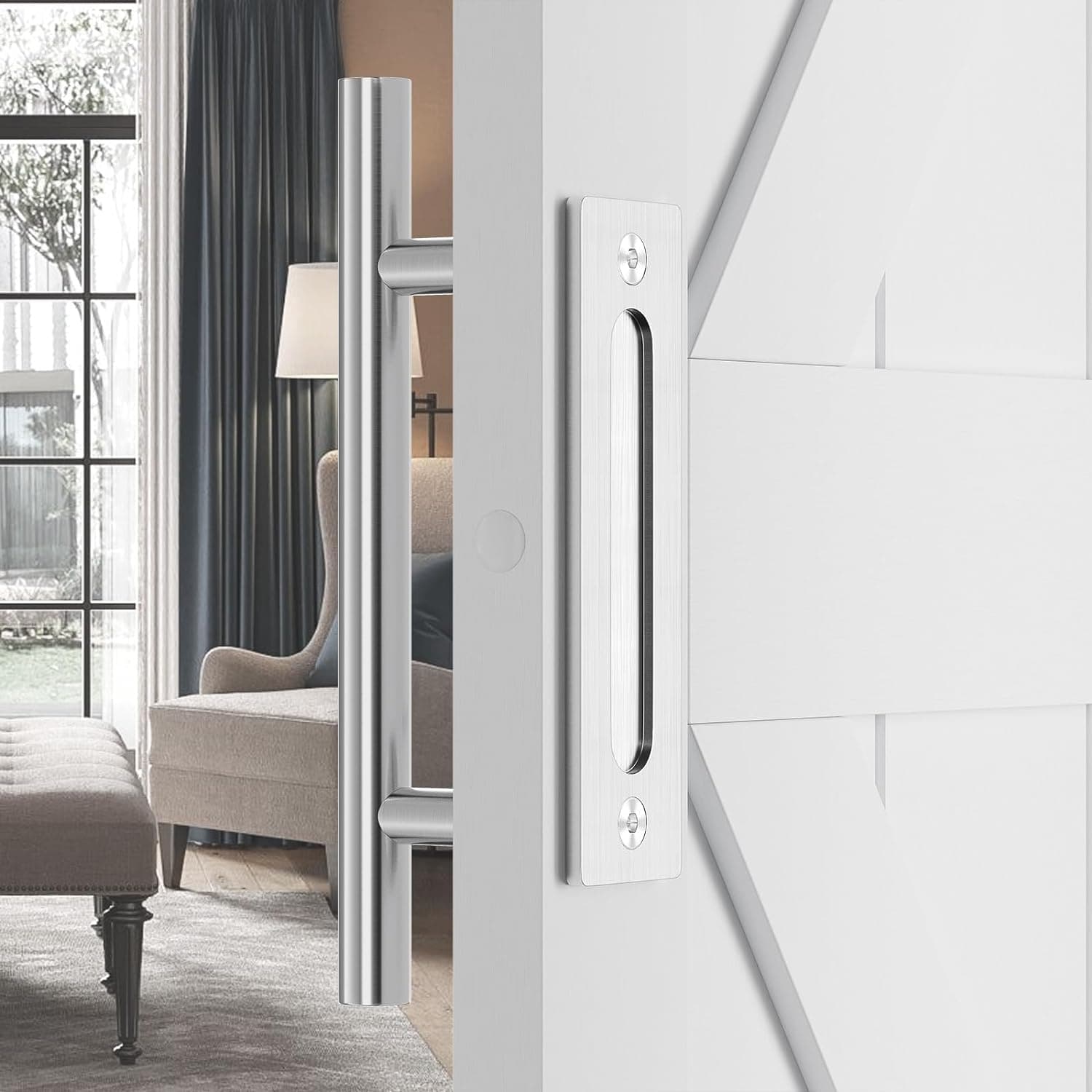 SMARTSTANDARD 12" Barn Door Handles,Sliding Barn Door Pull Handle Stainless Steel,Heavy Duty Large Rustic Two-Side Design for Gates Garages Sheds Furniture Round