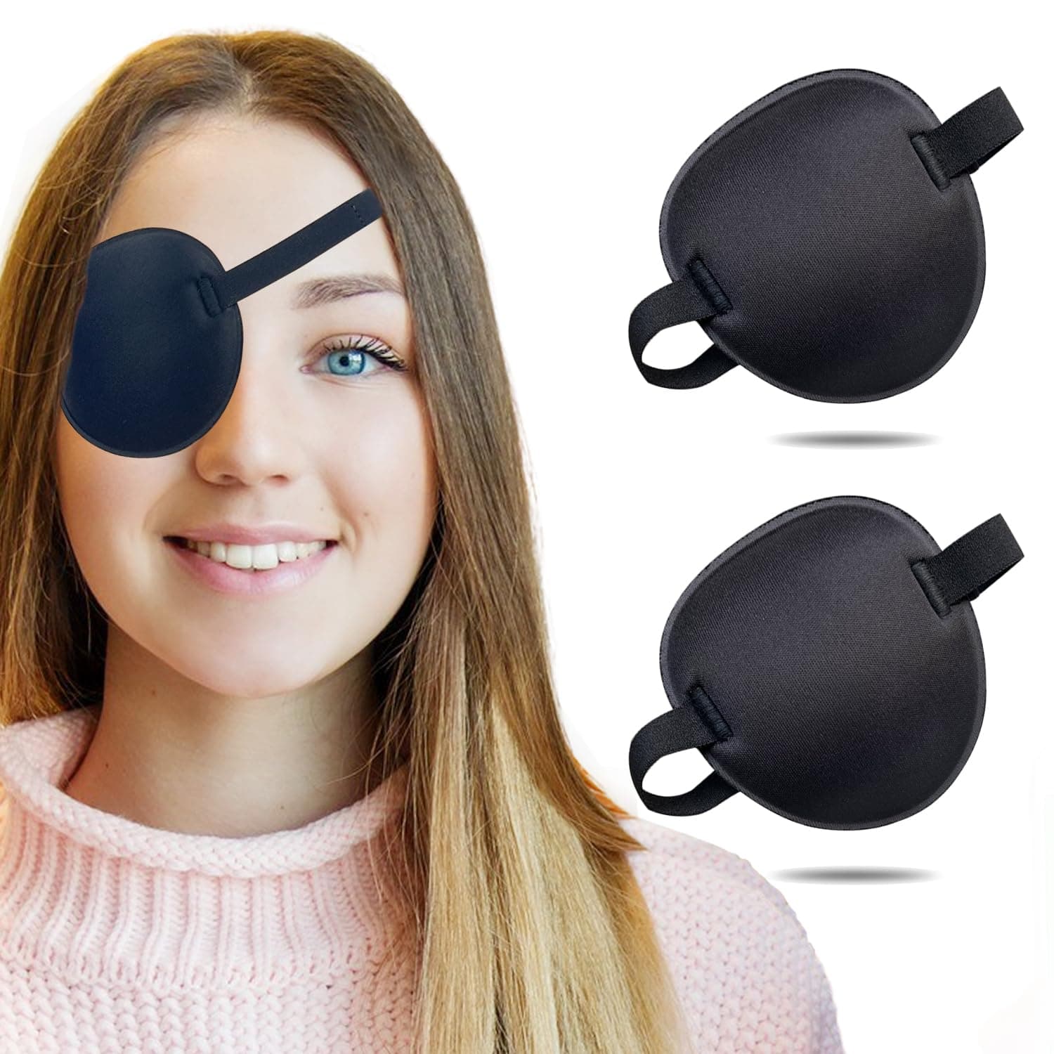 THSIREE 2PCS Eye Patch, Adjustable Eye Patches, Medical Eye Patch, Amblyopia Lazy Eye Patches for Left or Right Eyes, Black