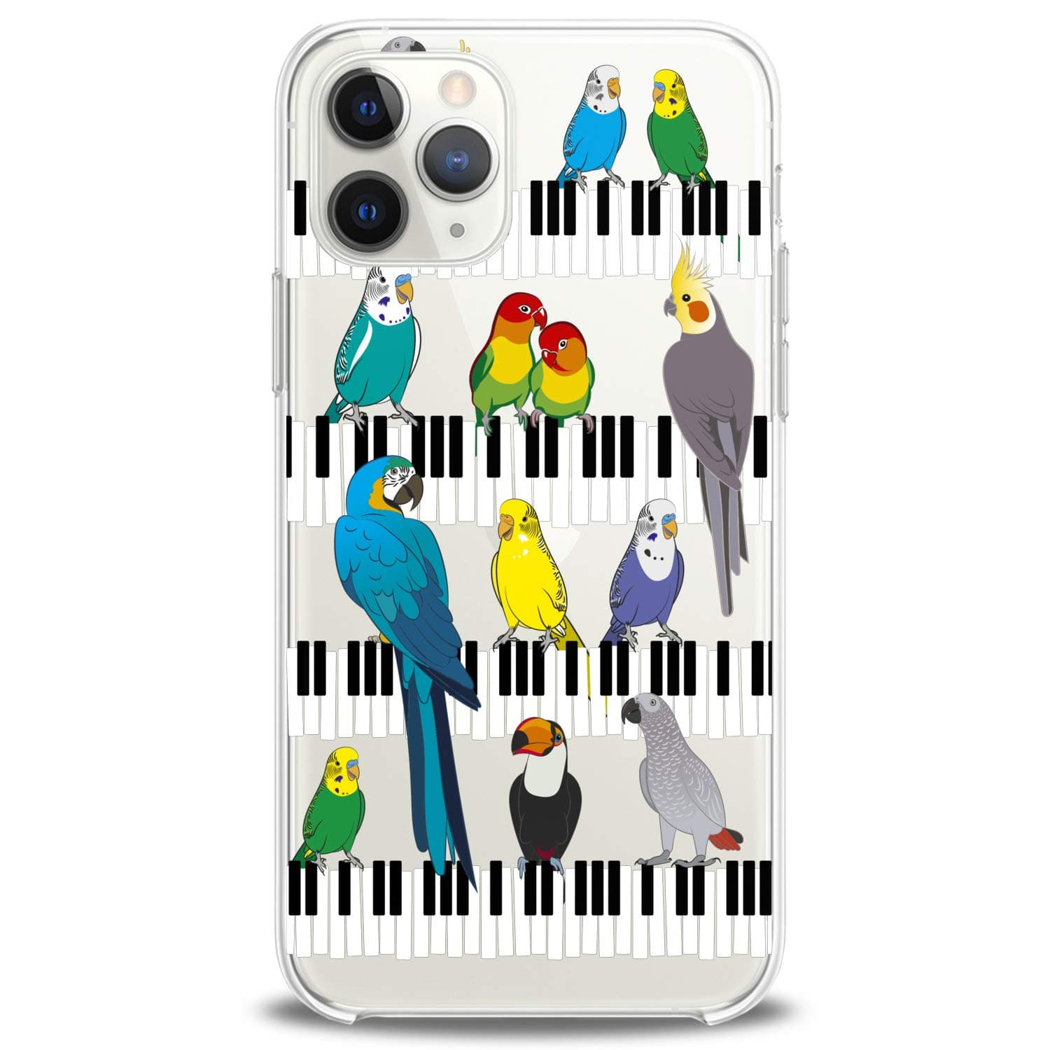 TPU Case Compatible with iPhone 16 15 14 13 12 11 Pro Max Plus Mini Xs Xr X 8+ 7 6 5 SE Slim Clear Pianist Musician Girls Print Cute Birds Flexible Silicone Lady Parrots Design Blue Colorful