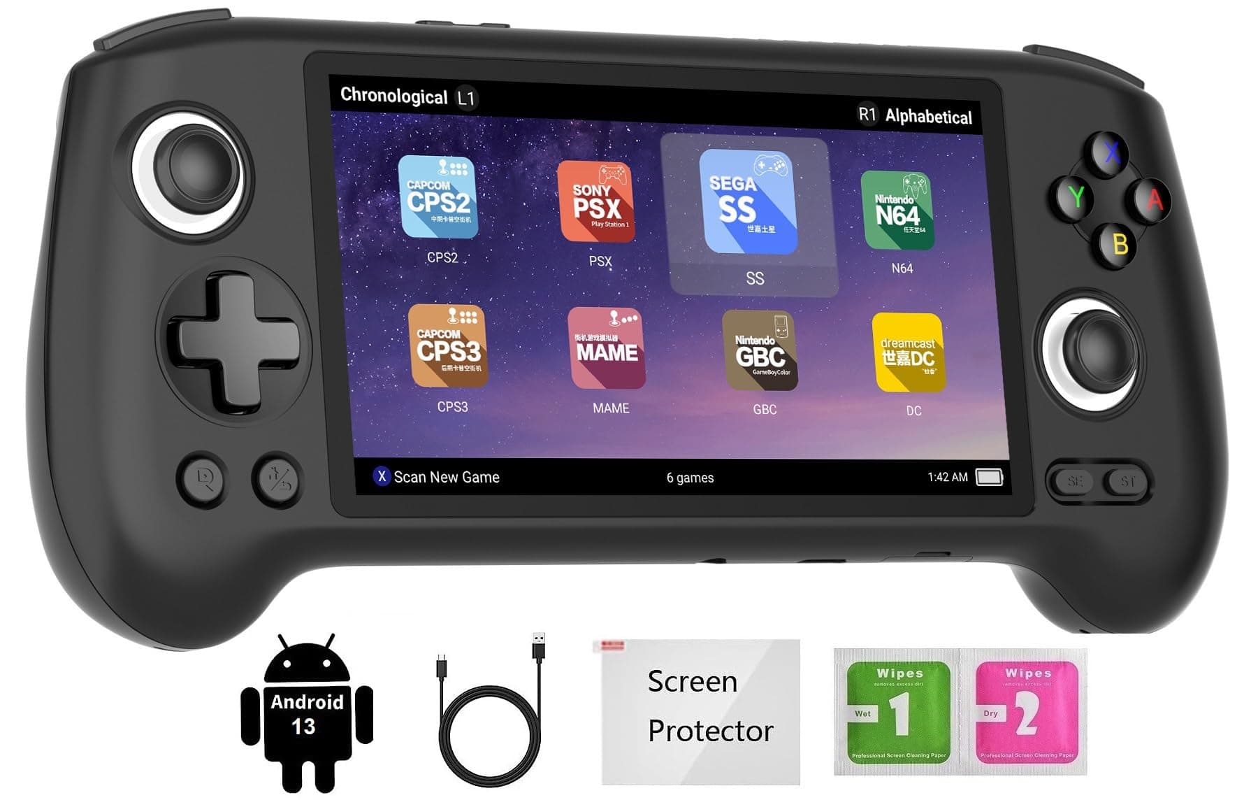 Voacle RG556 Retro Handheld Game Console, Dual System 5.48 Inch IPS Screen Built-in 128G TF Card Support TV Output (Black-New)