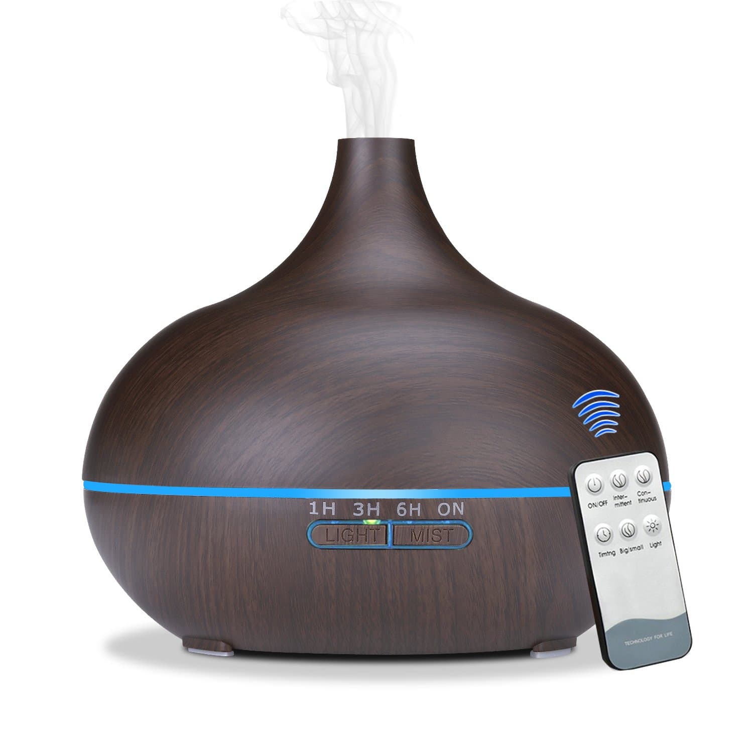 Seamei 550ML Remote Control Essential Oil Diffuser Wood Grain Aromatherapy Diffuser Ultrasonic Cool Mist Humidifier with Color LED Lights Changing Waterless Auto Shut-Off Bedroom Office Home Baby