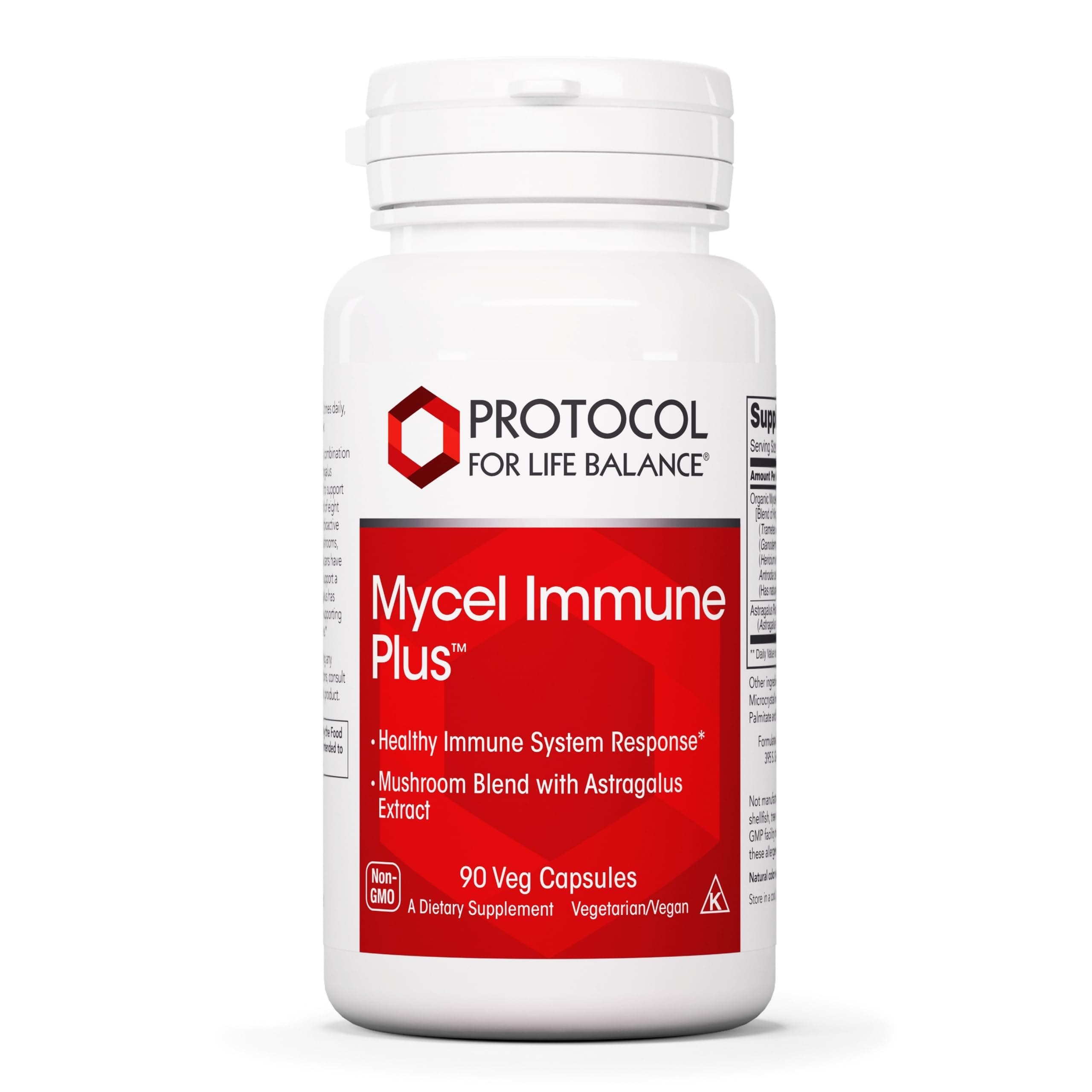 Protocol Mycel Immune Plus - Mushroom Blend with Astragalus Extract - Immune Support Supplement* - Cordyceps, Lions Mane, Maitake & More - Non-GMO & Kosher - 90 Veg Caps