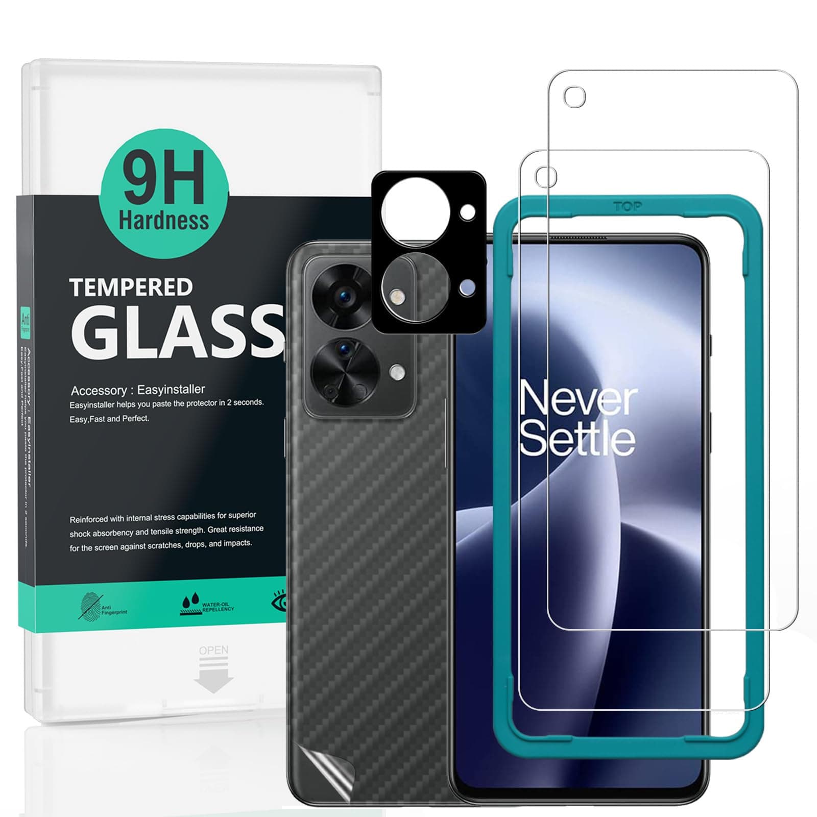Screen Protector For Oneplus Nord 2T 5G 6.43"[2 Pack],9H Hardness Tempered Glass,With 1Pc Camera Lens Protector,Easy to Install