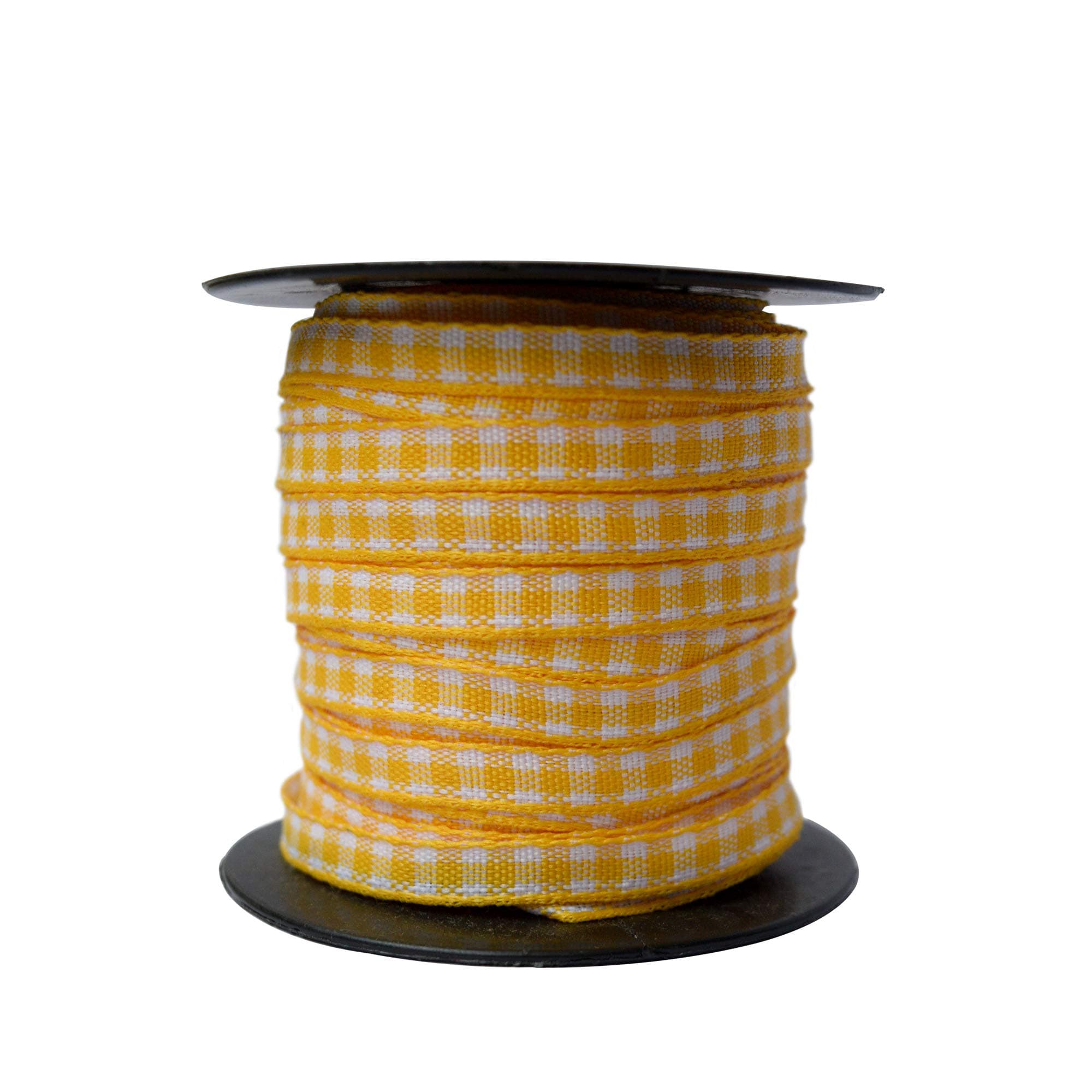 Finesse Polyster Checked Ribbon Decoration, Gift Wrapping, Multi-Purpose Use (Golden Yellow, Size : 0.25 Inch, 45 Meters)