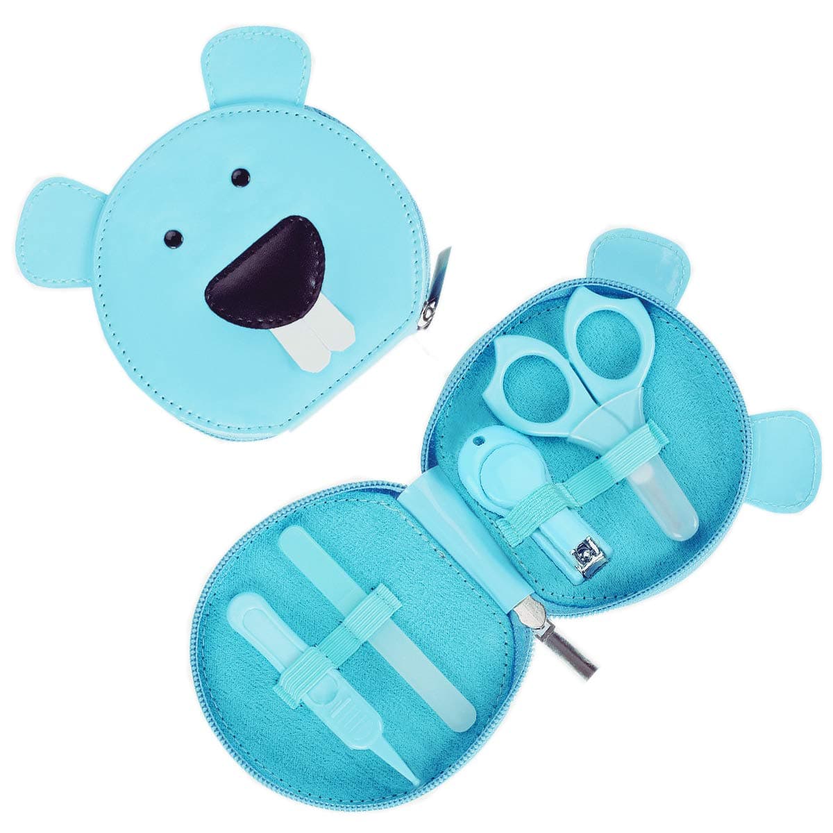 Livememory Babies Manicure Set Infant Nail Clipper Set with Scissors & File & Nasal Tweezers - 4 Piece - Blue