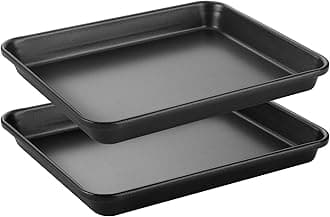 HONGBAKE 2 Pack 9.7X7.5" Toaster Oven Pans for Baking, 57% Thicker Nonstick 1/8 Cookie Sheet Pan Set, Small Baking Tray, Dishwasher Safe and Heavy Duty, Black