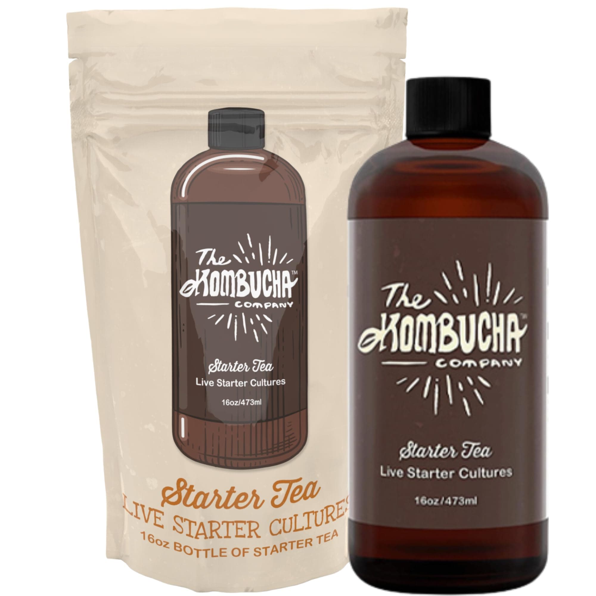 Kombucha Starter Tea | Grow SCOBY From Scratch | 16 oz Bottle | Live Cultures for Brewing 1 Gallon of Homemade Kombucha Tea | By The Kombucha Company