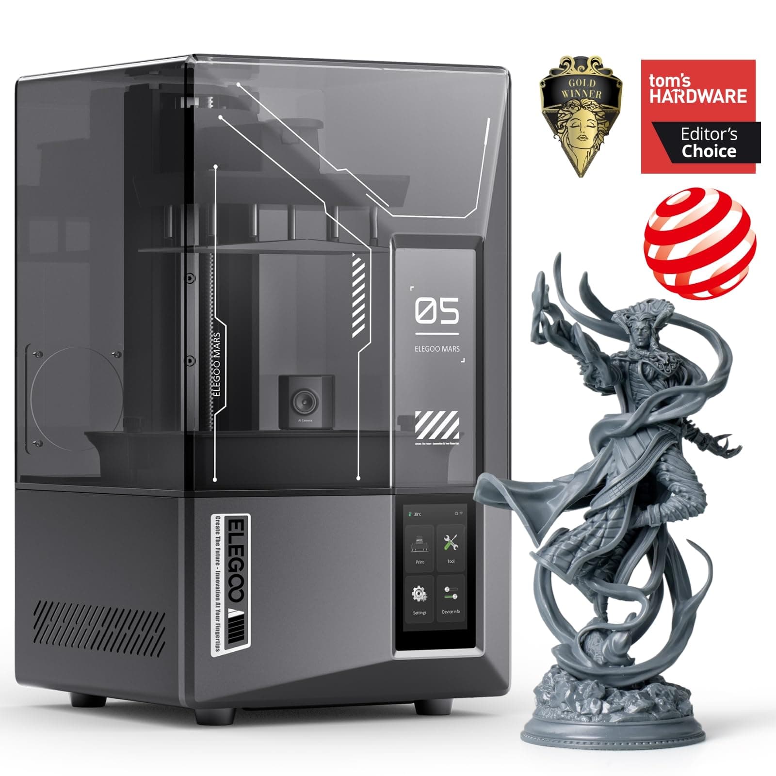 Mars 5 Ultra Resin 3D Printer with 7" 9K Mono LCD, 150mm/h High Speed Printing, Smart Automatic Leveling, Intelligent Detection, WiFi-Transfer, Printing Size of 6.04 × 3.06 × 6.49 inch