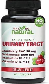Why Not Natural 5-in-1 UTI Pills with D Mannose, Cranberry PAC Extract, Probiotics and Vitamin D - Urinary Health Formula for Women and Men