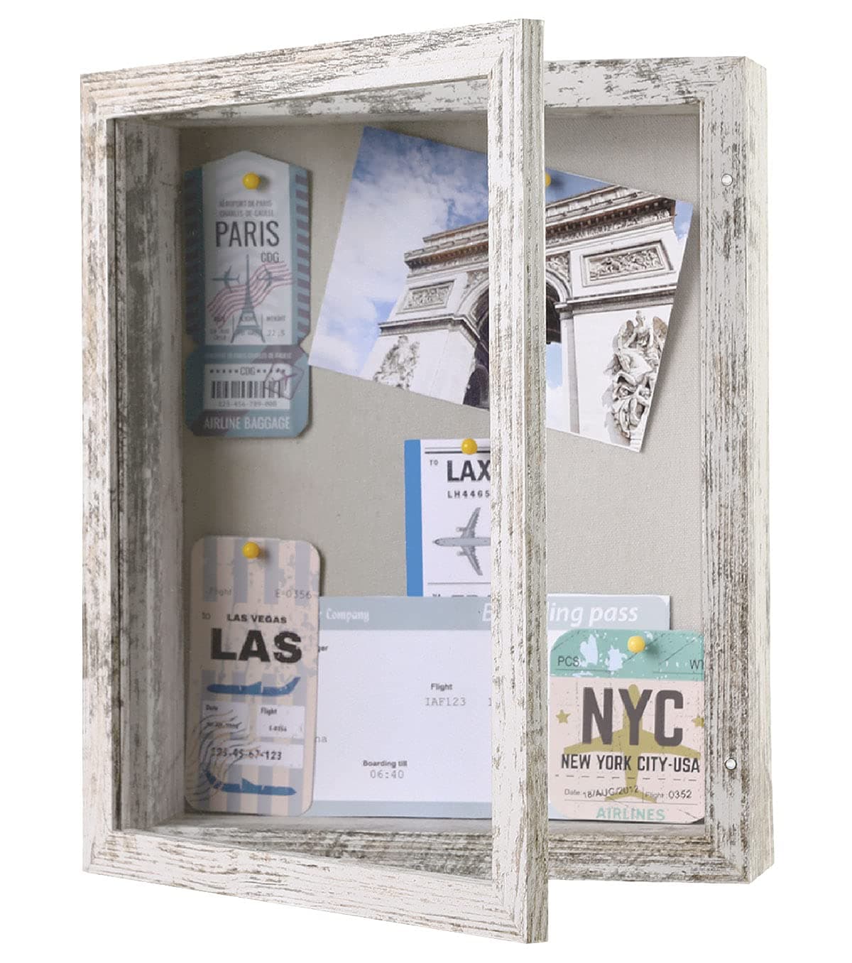 Califortree Shadow Box Frame 8.5x11 with Linen Back - Sturdy Memory Display Case of Flower, Pictures, Medals and More, Rustic White