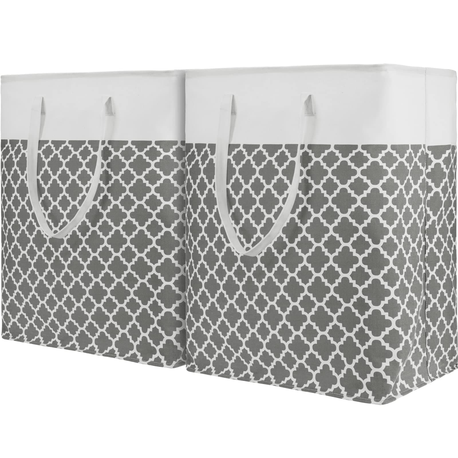 TOTANKI 2-Pack Laundry Basket, 120L Large Laundry Hamper with Long Reinforced Handles, Freestanding Waterproof Storage Basket, Collapsible Clothes Hamper for Bedroom, Bathroom, Dorm (Grey)
