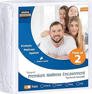 Utopia Bedding Premium Zippered Mattress Encasement (Fits 12 Inches Mattress, Twin) - Waterproof and Bed Bug Proof Mattress Protector - Six-Sided Mattress Cover (Pack of 2)