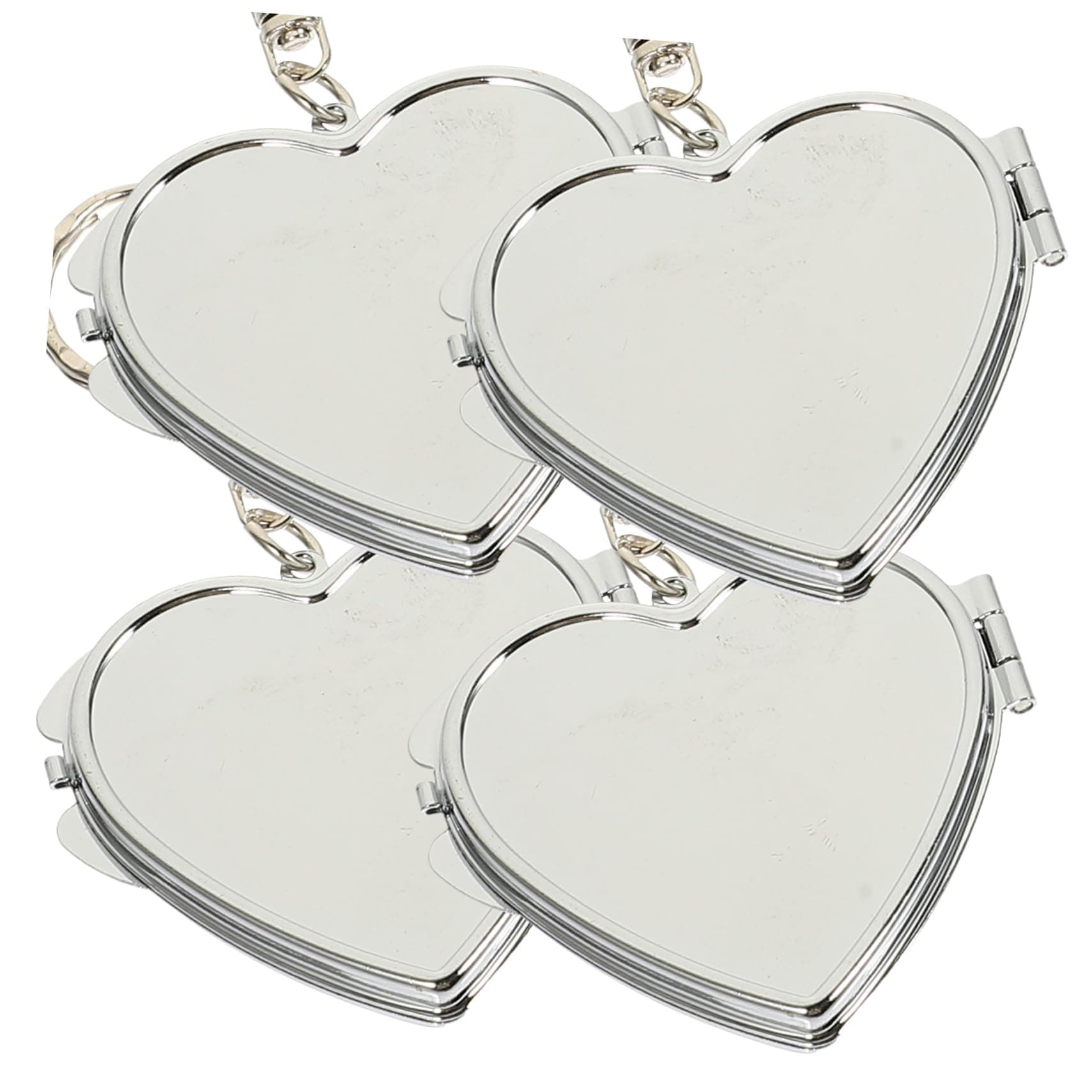 4 Pcs Heart Shape Folding Double Sided Compact Mirror Keychain Set, Portable Mini Metal Cosmetic Mirror Keyring Pendant for Travel and Daily Use