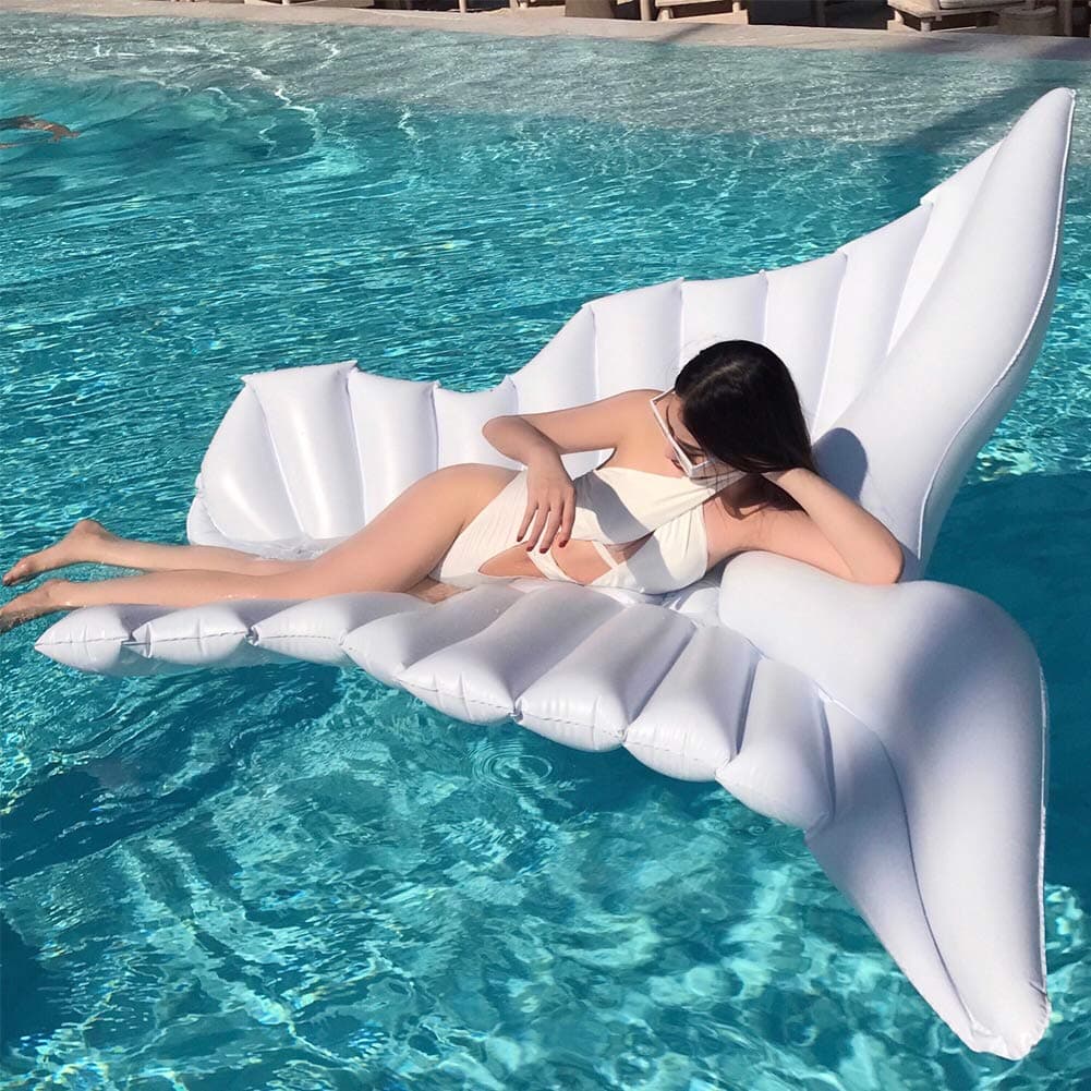 oremila Pool Float, Giant Inflatable Angel Wings Floating Raft for Pool Party and Summer Vacation, Blow up Beach Toy for Kids and Adults, White