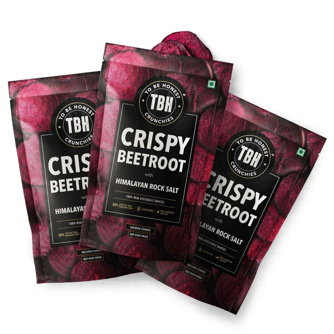 TBH - To Be Honest Vegetable Chips | Crispy Beetroot with Himalayan Rock Salt |Gluten Free |High Fibre | Vegan Friendly | Low Fat | 50% Less Oil | No Preservatives - Pack of 3 (25 gm * 3)