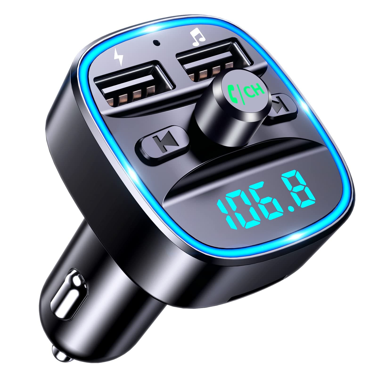 – Mohard Bluetooth Car Adapter, Bluetooth FM Transmitter for Car MP3 Player FM Transmitter, Multichannel Amplifier, Hands-Free Calling, Dual USB Ports (5V/2.4A & 1A), Support TF Card & USB Flash Drive