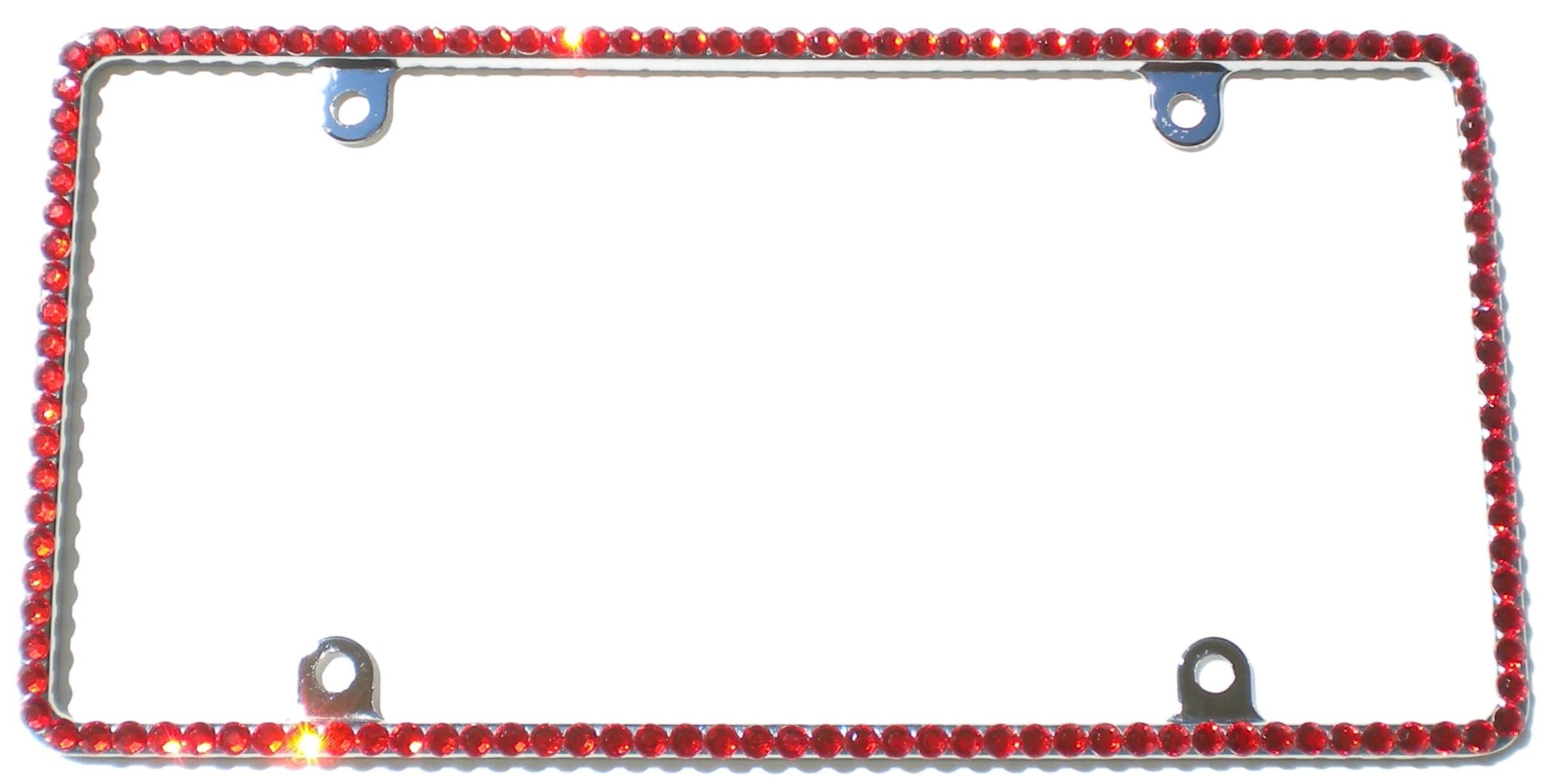 Thin 1 Row Red Rhinestone License Plate Frame Crystal Sparkle Bling