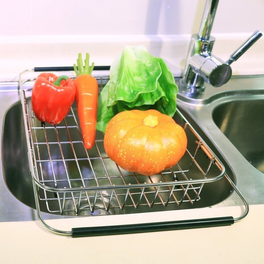 Drain de lave-vaisselle réglable Support de la cuvette sur l'évier Purificateur, égouttoir à vaisselle pour la cuisine- acier inoxydable