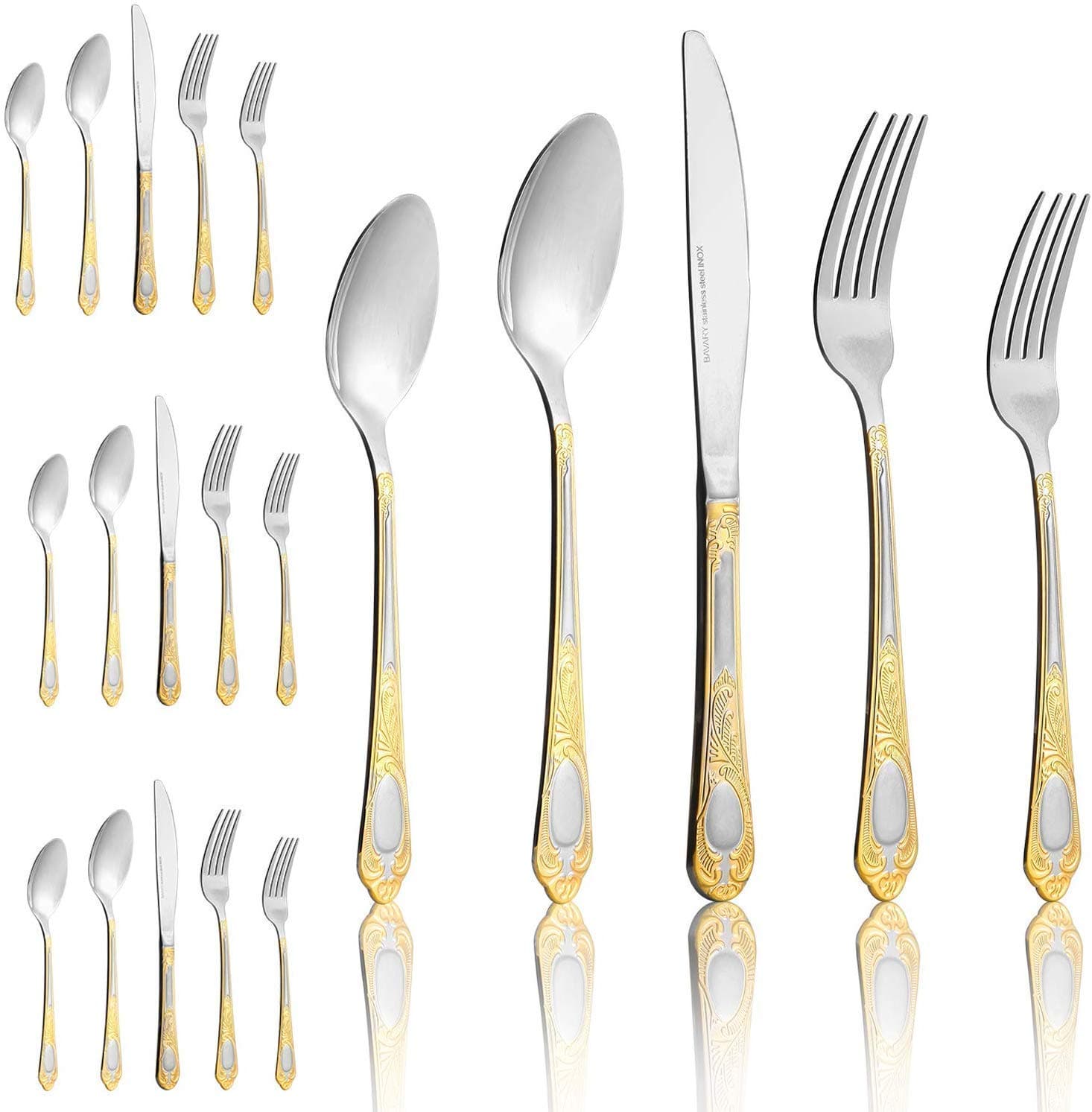 20-Piece Gold Cutlery Silverware Set-Stainless Steel Flatware, Include Knife/Fork/Spoon,Utensils-Mirror Polished,Dishwasher Safe,Service for 5