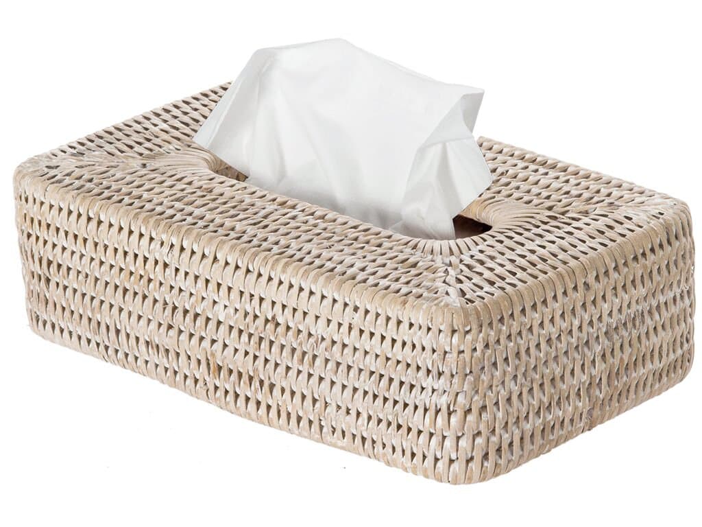 Kouboo La Jolla Rattan Rectangular, White Wash Tissue Box Cover