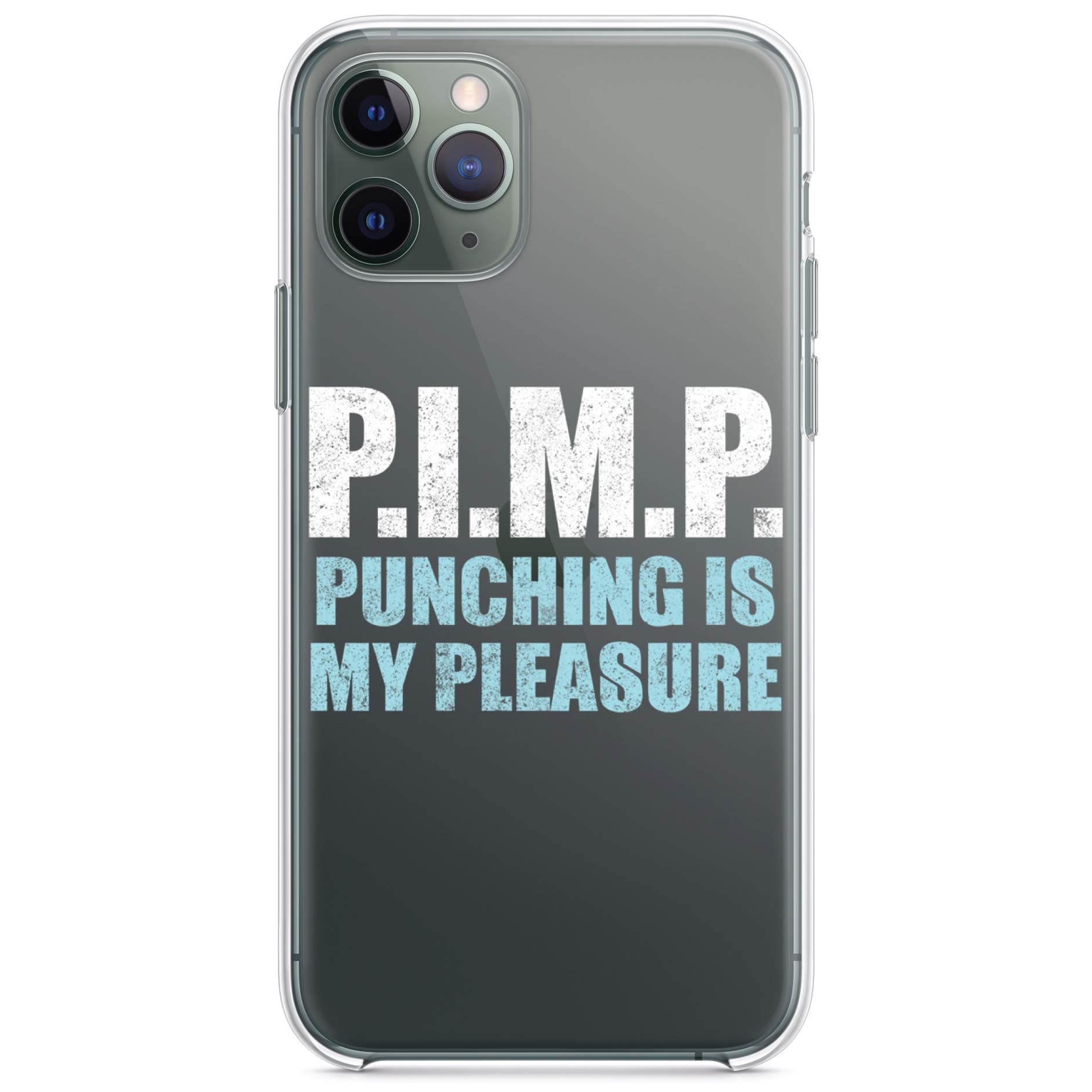 DistinctInk Clear Shockproof Hybrid Case for iPhone 12 Pro MAX (6.7" Screen) - TPU Bumper, Acrylic Back, Tempered Glass Screen Protector - Pimp - Punching is My Pleasure