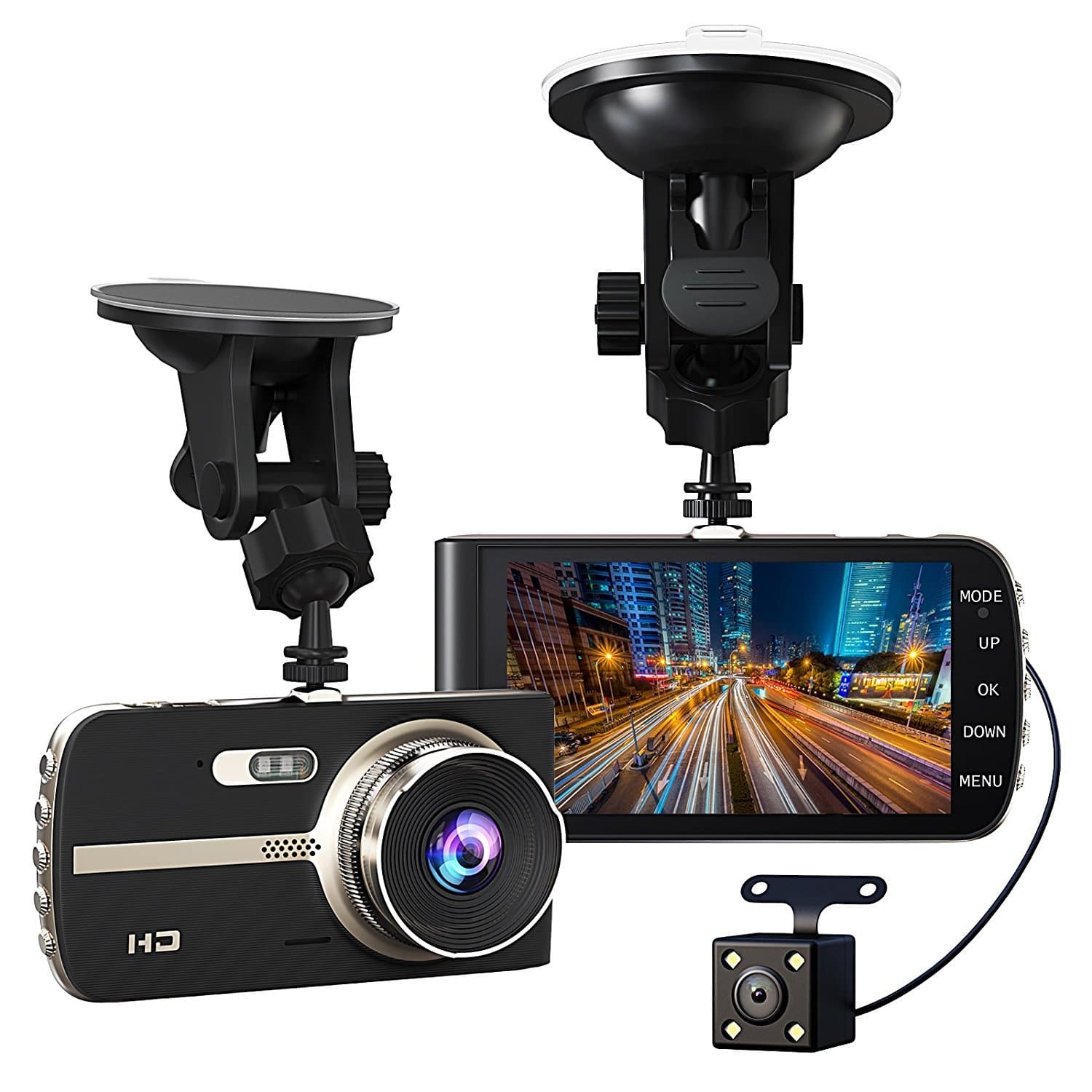 Dash Cam, Gtopin Car Dash Camera with Night Vision Full HD 1080P 170 Degree Wide Angle Front and Rear Dual Lens, 4 inch Screen, Parking Mode, G-Sensor, Loop Recording