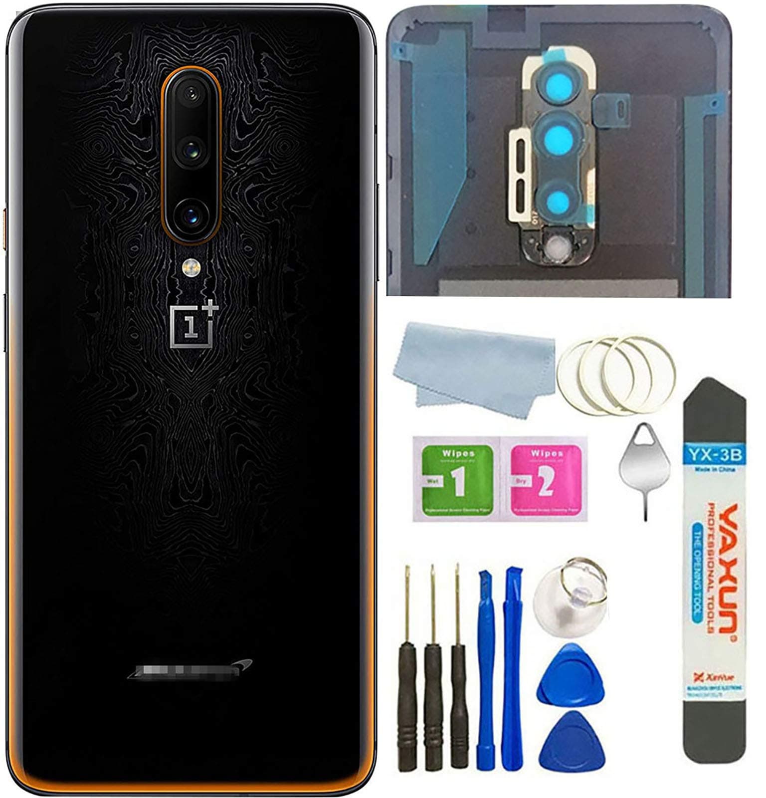 Battery Back Cover Rear Panel Glass +Camera Lens Replacement for Oneplus 7T Pro Mclaren 6.67" +Tools (7T Pro Mclaren Black)