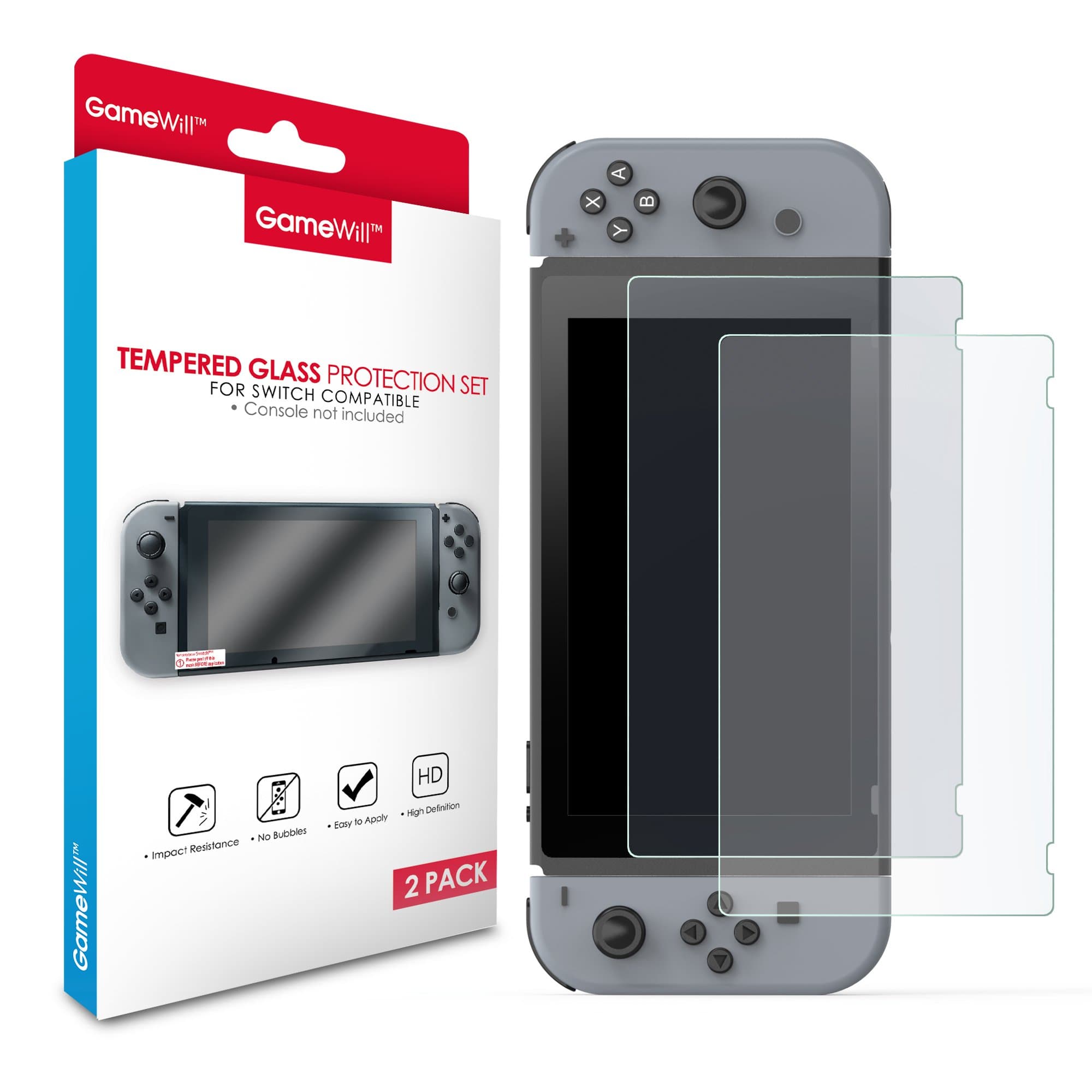 GameWill Premium Tempered Glass Screen Protector for Nintendo Switch (2-Pack)