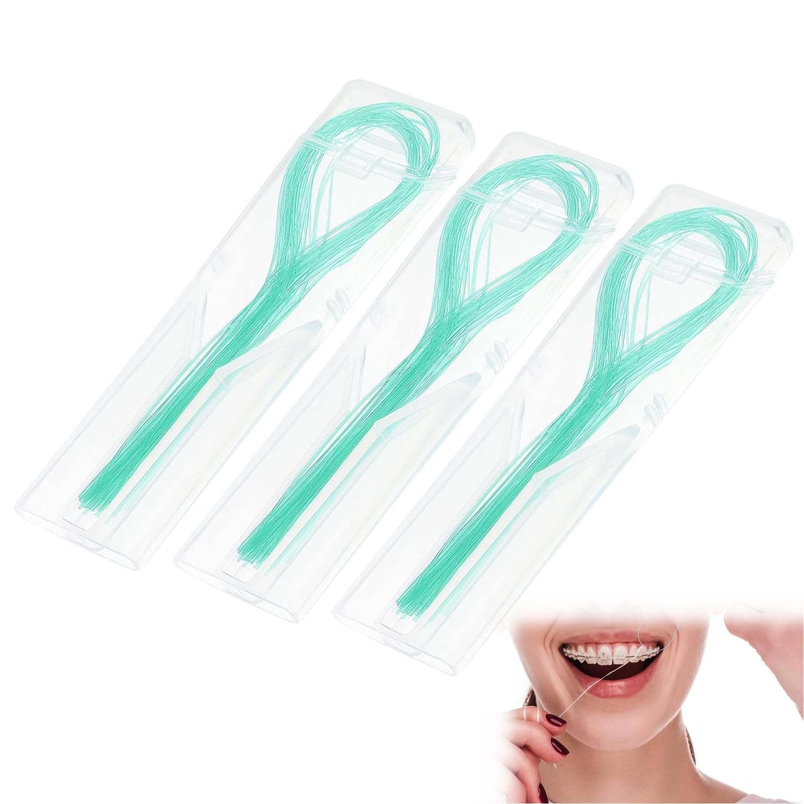 Dental Floss Threaders, Deep Clean Floss for Braces, Bridges, and Implants 210 Pcs (6 Pack) (Green)