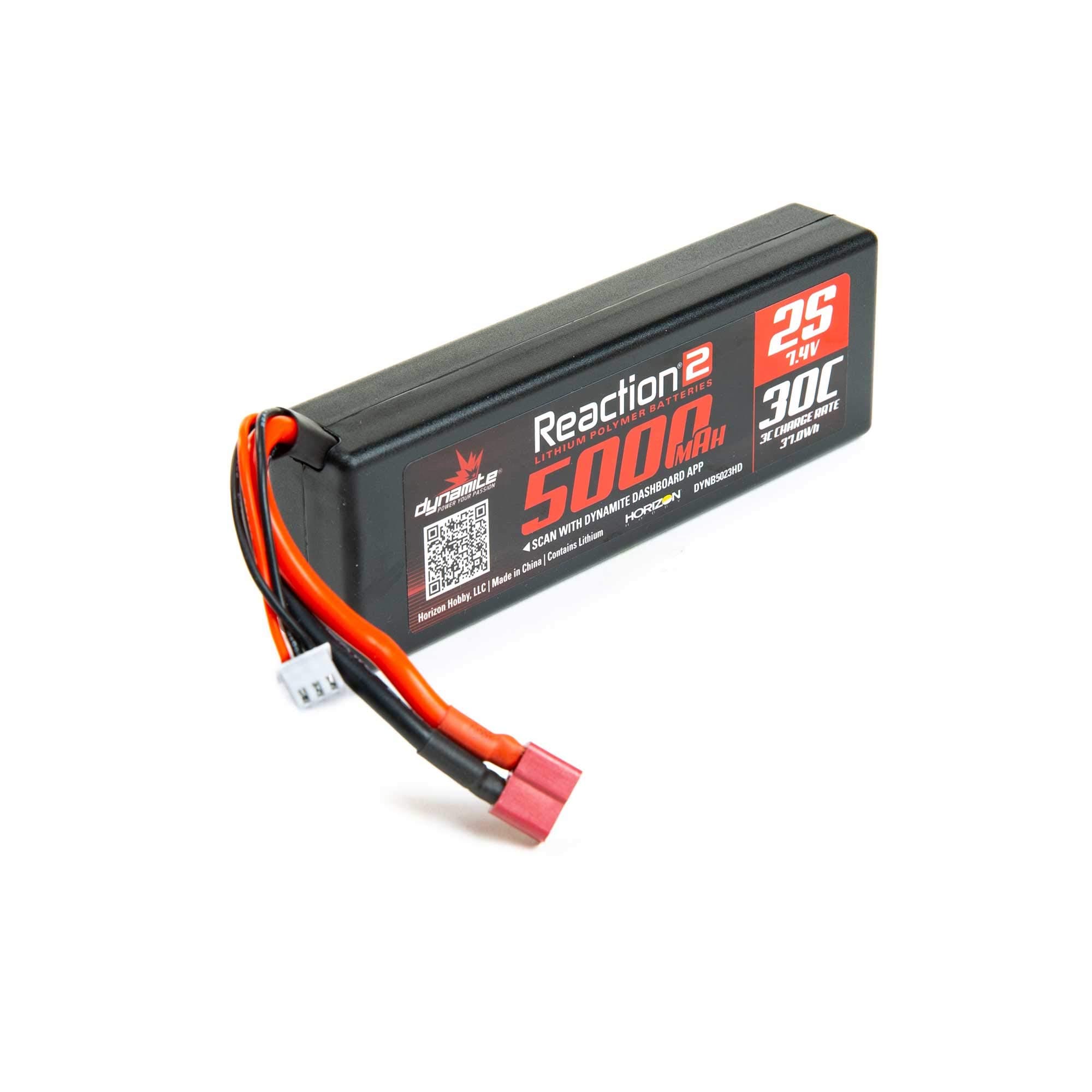 Dynamite Reaction2 7.4V 5000 mAh 2S 30C LiPo Case Deans DYNB5023HD Car Batteries & Accessories