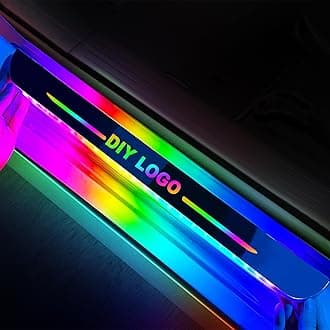 4Pcs Custom Wireless LED Car Door Sill Lights, High Bright & Sensitive Colorful 7 Color 28 Modes Auto-Sensing Waterproof Car Sill Light Plate, Car LED Doorsill Lights