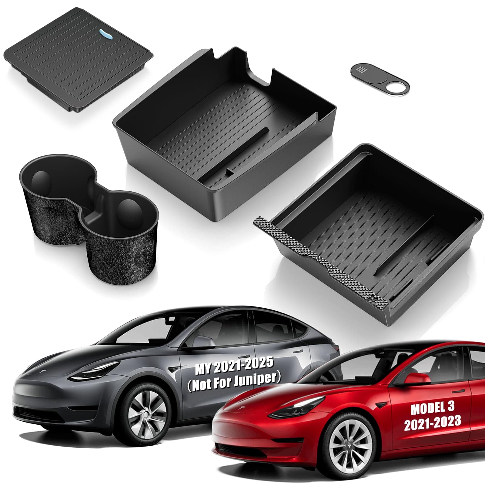 5Pcs Center Console Organizer Tray Compatible for Tesla Model Y Accessories 2024-2021 Armrest Hidden Drawer Storage Box Cup Holder (Not Compatible for Model 3 Highland & Model y Juniper)