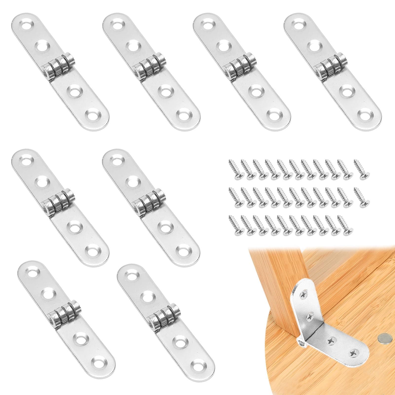 Flip Hinges, 8 Pcs Folding Flip Hinges, 180 Degree Hinges for Wood, Door Hinge Round Edge for Furniture Cupboard Kitchen Cabinet Closet Drawer Folding Table Hinges