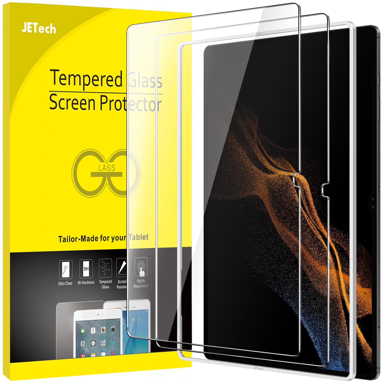 JETech Screen Protector for Samsung Galaxy Tab S8 Ultra (14.6-Inch, 2022 Model, SM-X900/SM-X906) with Easy Installation Frame, Tempered Glass Film, HD Clear, 2-Pack