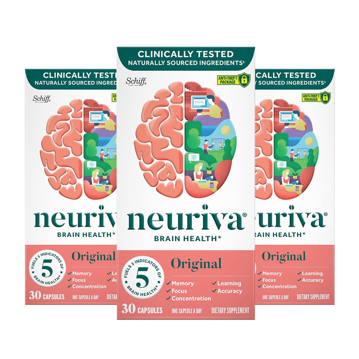 Original Brain Supplement for Memory, Focus & Concentration + Learning & Accuracy with Clinically Tested Nootropics Phosphatidylserine and Neurofactor, Caffeine Free, 30ct Capsules (3 Pack)
