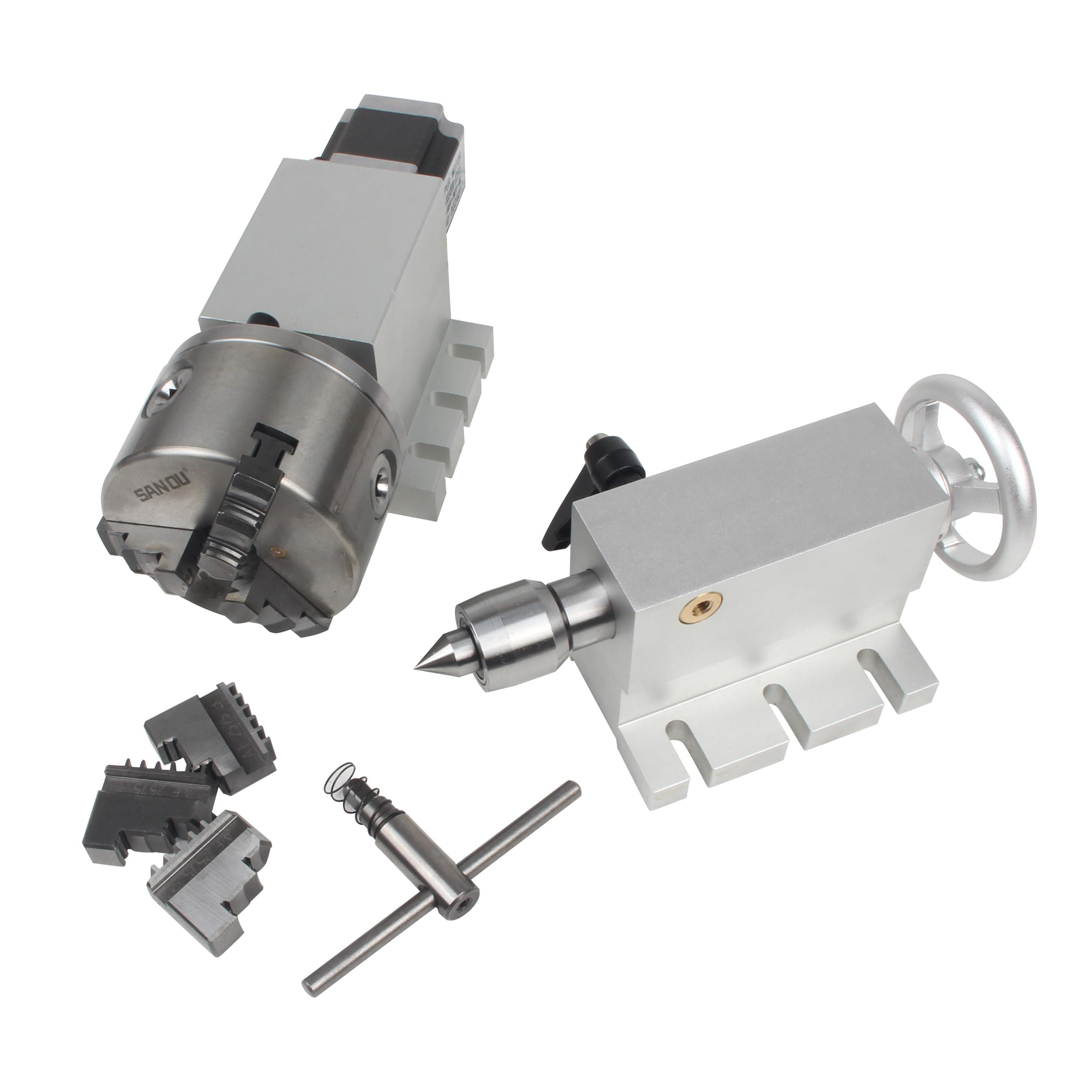 CNCTOPBAOS Rotational 4th Axis A axis Rotary Table,K11-100mm 3 Jaw Chuck Dividing Head,Gapless Harmonic Gearbox Reducer Ratio 50:1 w/ 65mm Tailstock for CNC Router Engraving Milling Machine
