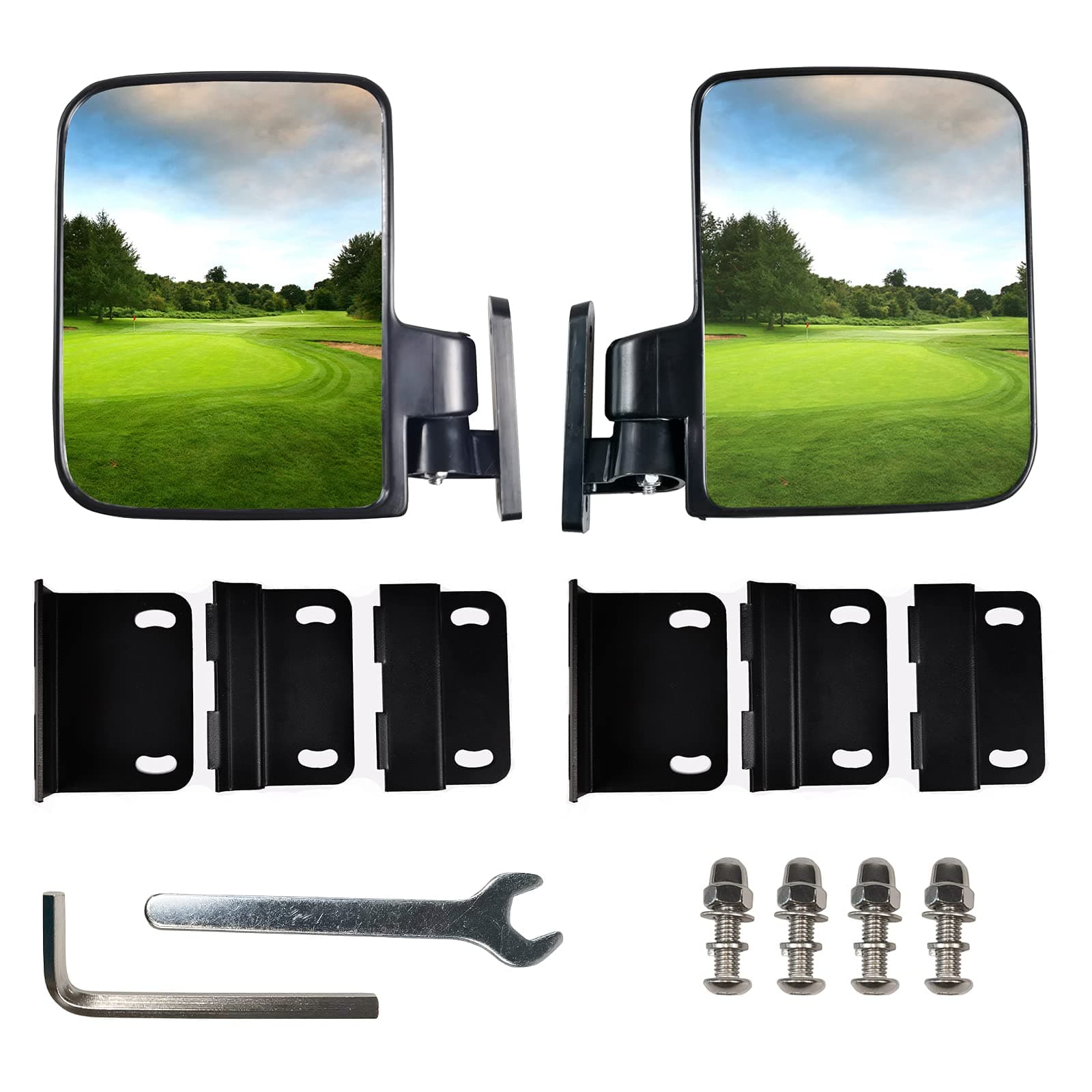 No-Drilling Required Golf Cart Folding Side View Mirrors Compatible with Club Cart, EZGO, Star, Yamaha, Zone Carts Side Mirror - Sold in Pairs - Breakaway