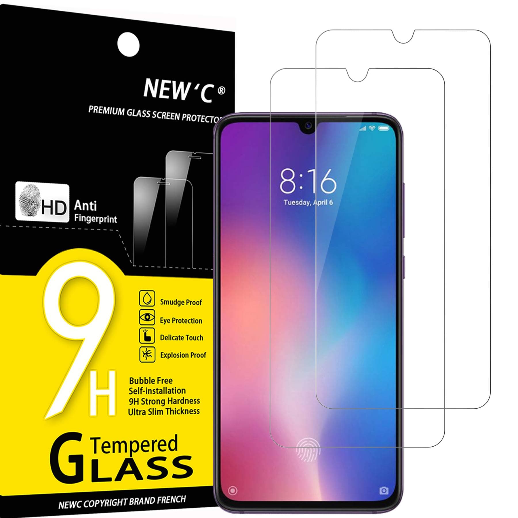 NEW'C2 Pack] Designed for Xiaomi Mi 9, Mi 9 Pro Screen Protector Tempered Glass, Case Friendly Anti Scratch Bubble Free Ultra Resistant