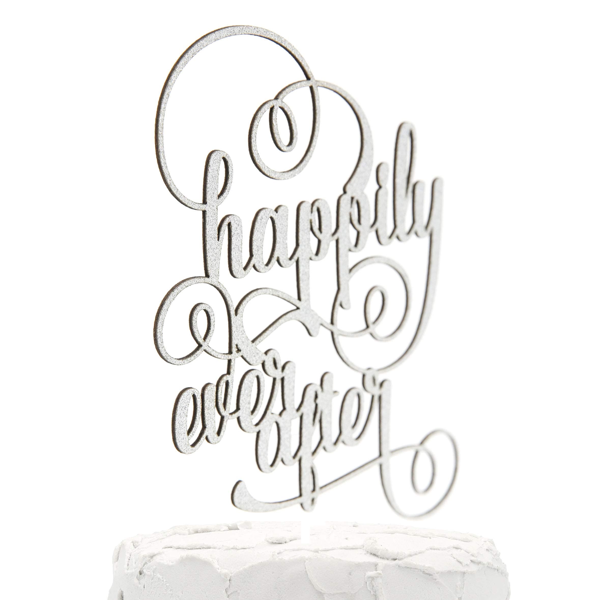 Wedding Cake Topper - happily ever after - Double Sided Silver Glitter - Premium quality Made in USA